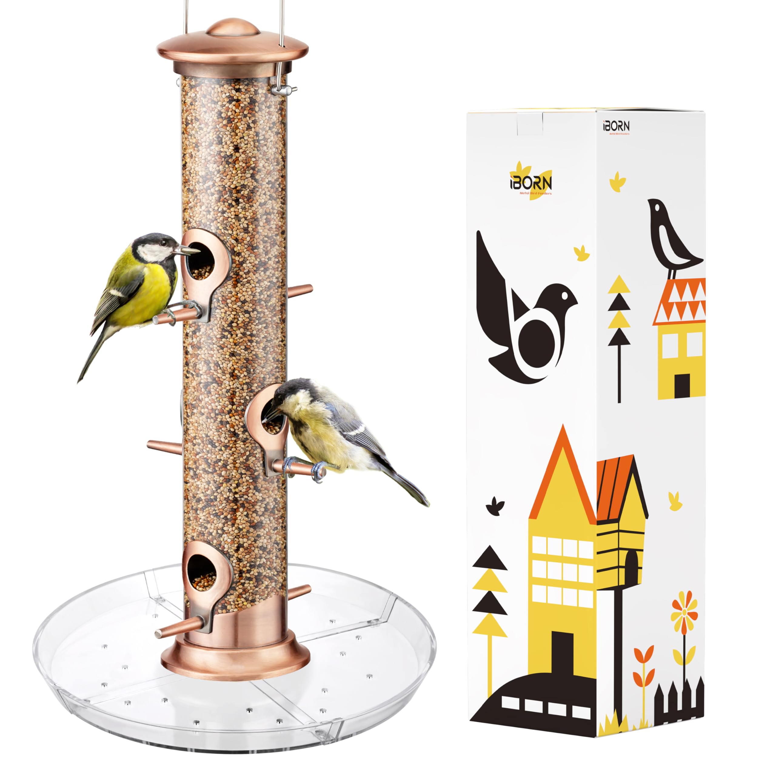 iBorn 6-port seed catcher outdoor feeder keeps seed tidy and birds well-fed.