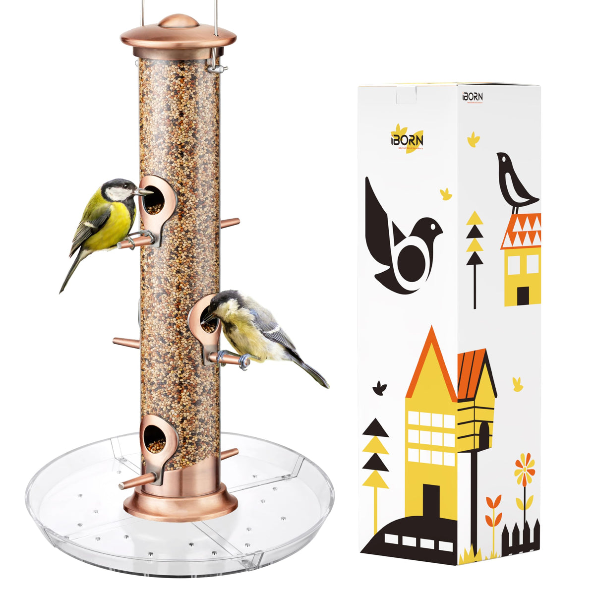 iBorn 6-port seed catcher outdoor feeder keeps seed tidy and birds well-fed.