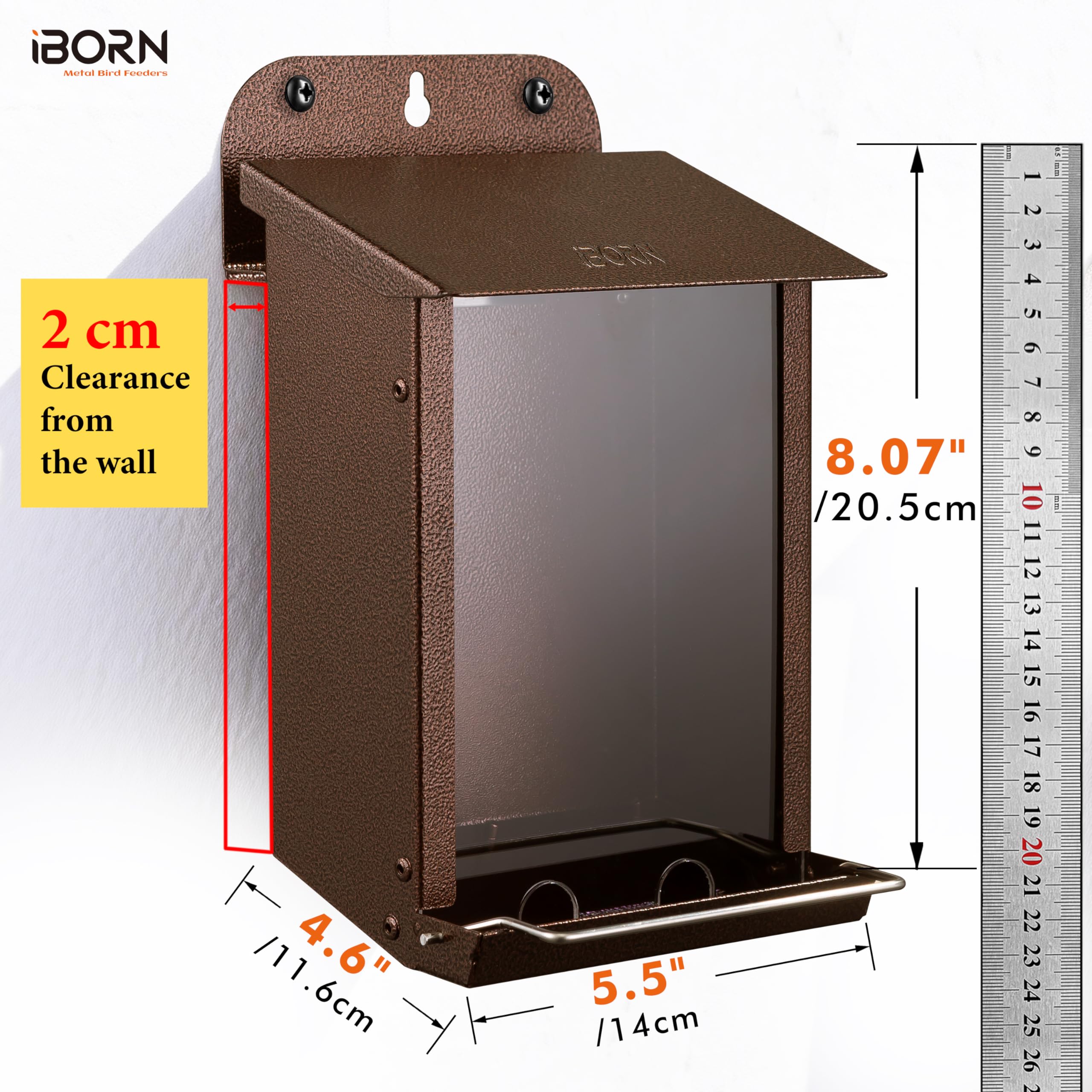 iBorn Bird Feeder weatherproof metal roof protects seeds from rain and snow.