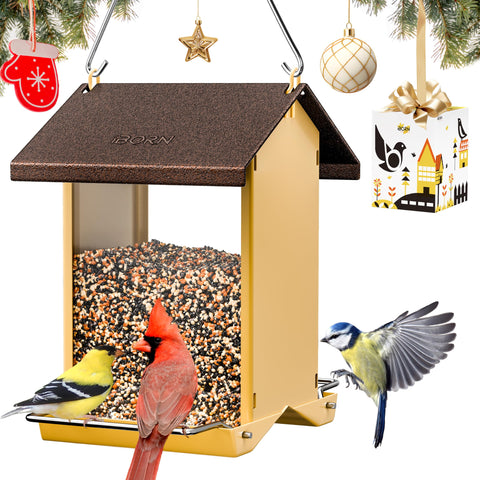 IBorn bird feeder with weatherproof roof keeps seeds dry for birds