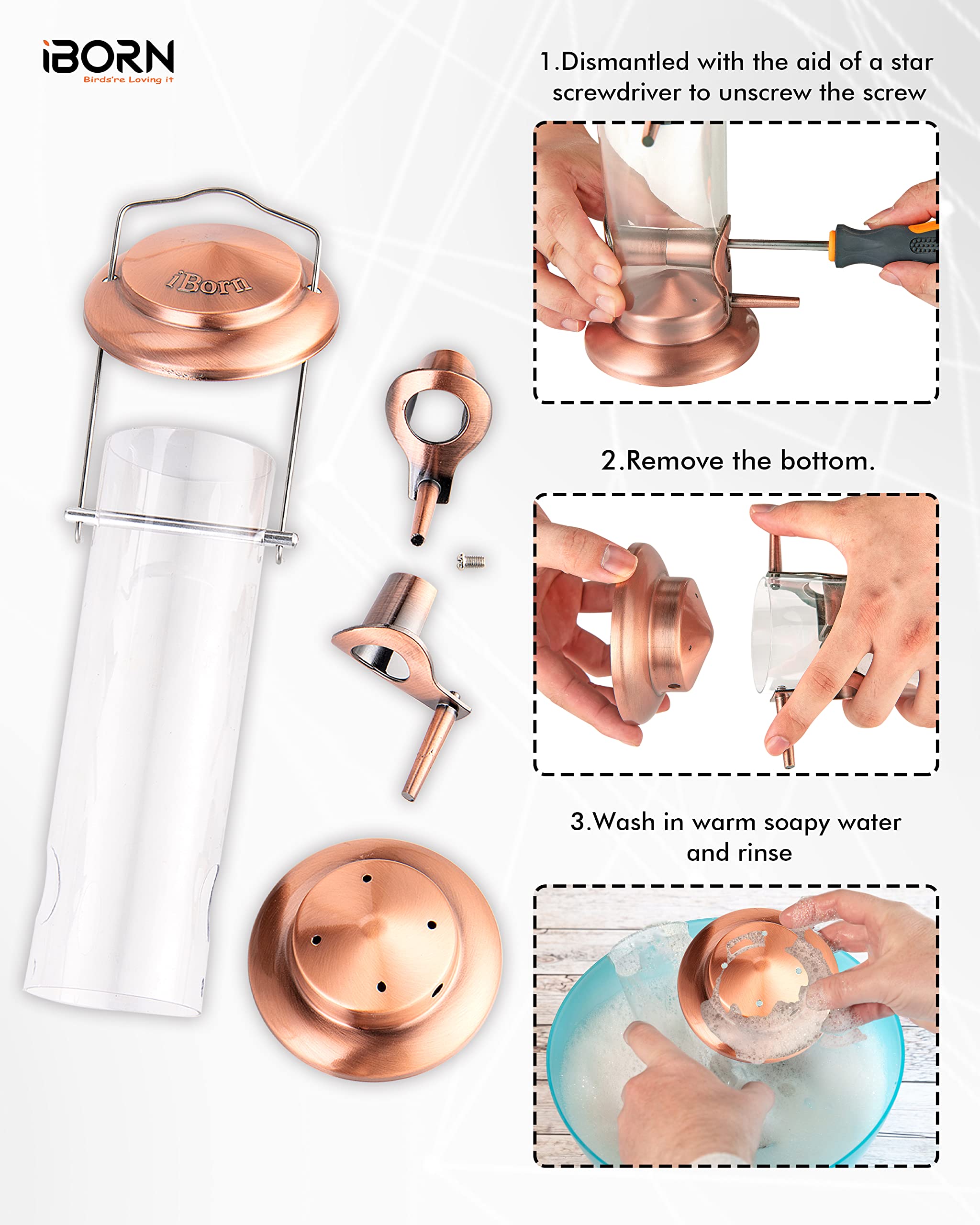 iBorn copper finish feeder designed for easy cleaning and maintenance