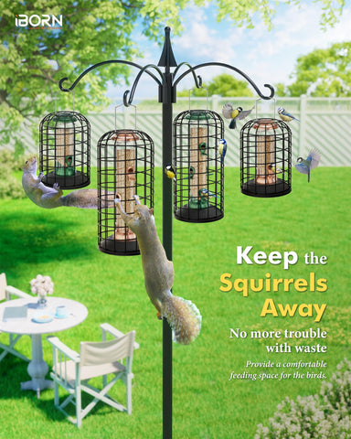 iBorn feeder lid protected by metal cage preventing theft by rodents