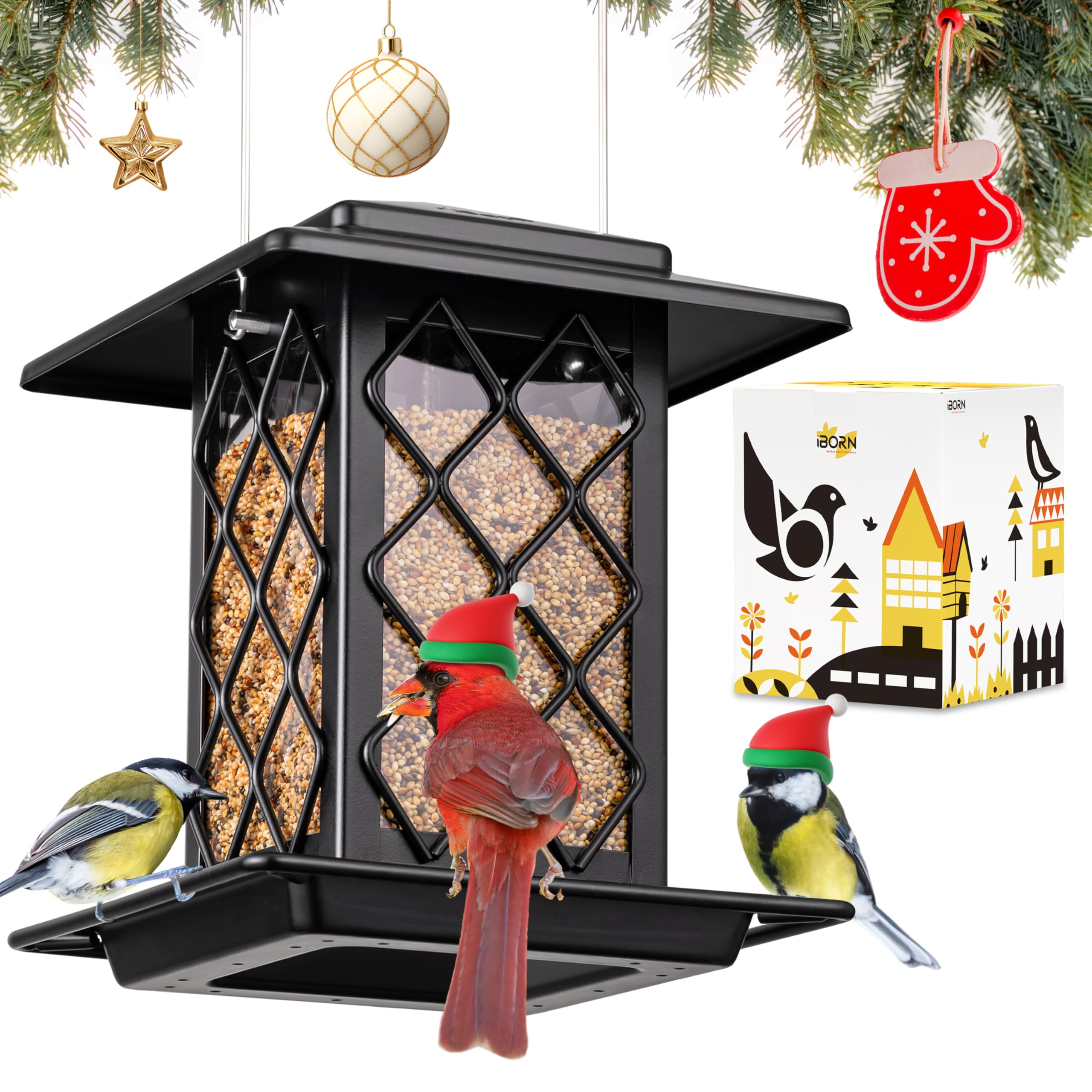 iborn lantern-style bird feeder enhances yard decor and invites songbirds
