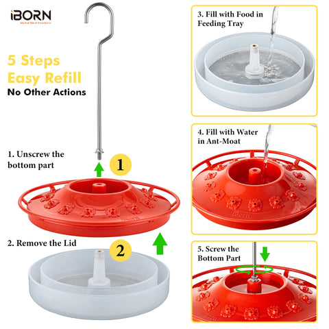 iBorn BPA-free material hummingbird feeder prioritizes safe, durable outdoor use near plants and patios.
