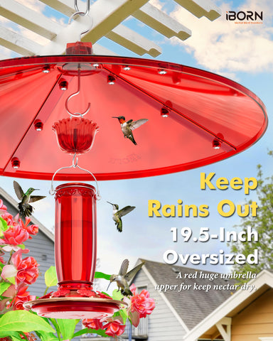 iBorn bright-red baffle attracts hummingbirds for close viewing