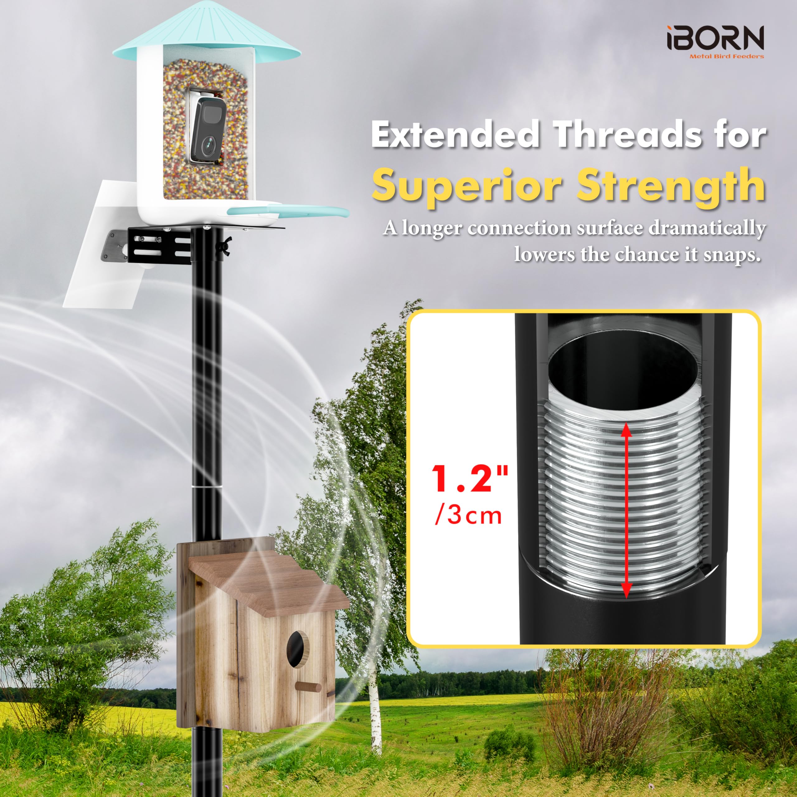 iBorn 1-inch pole sections deliver sturdy, sway-free performance in gusty weather.