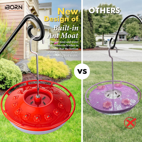 iBorn easy-clean hummingbird feeder makes quick rinsing with the saucer design a breeze.