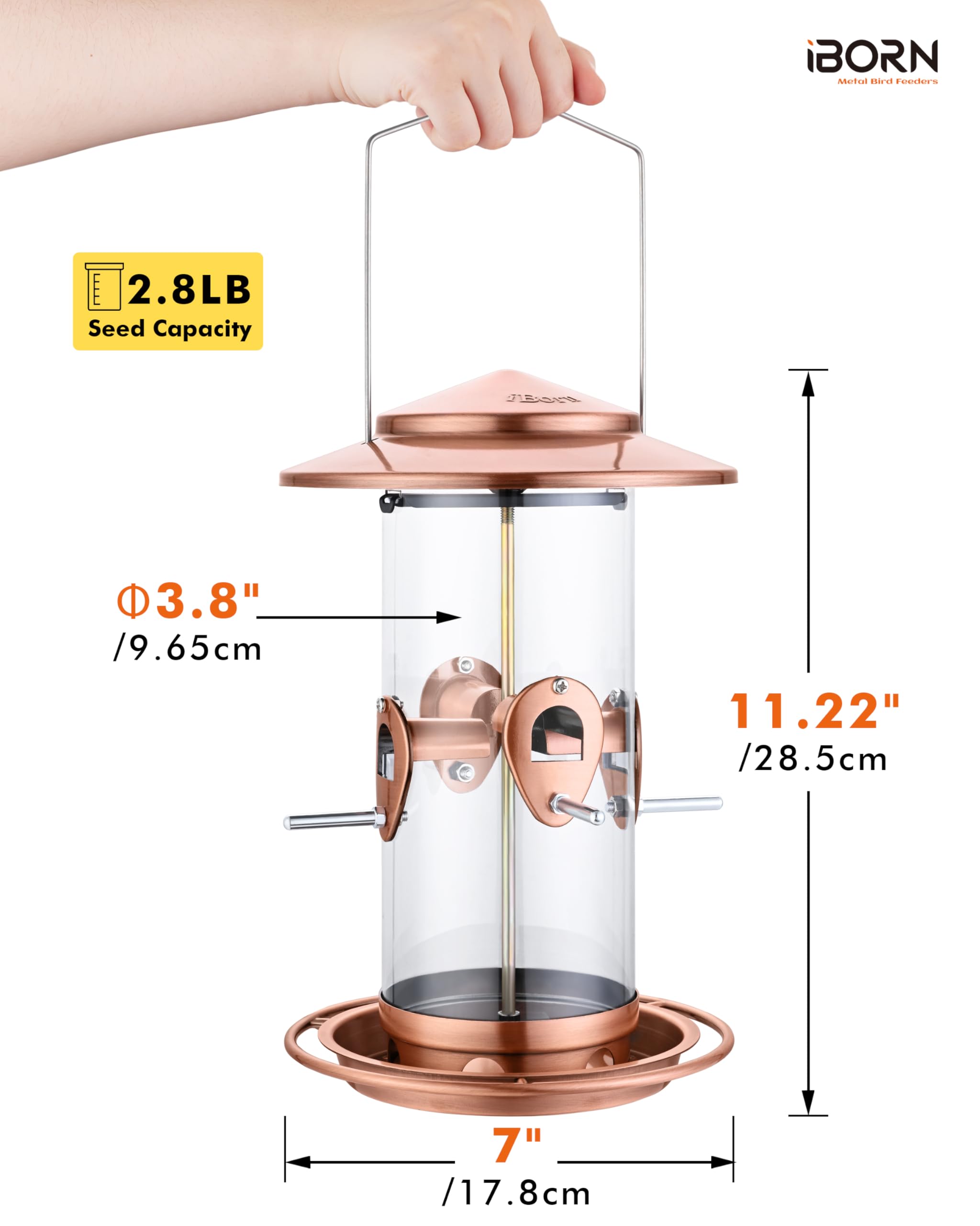 iBorn fixed stainless steel hanger keeps the feeder steady in wind.