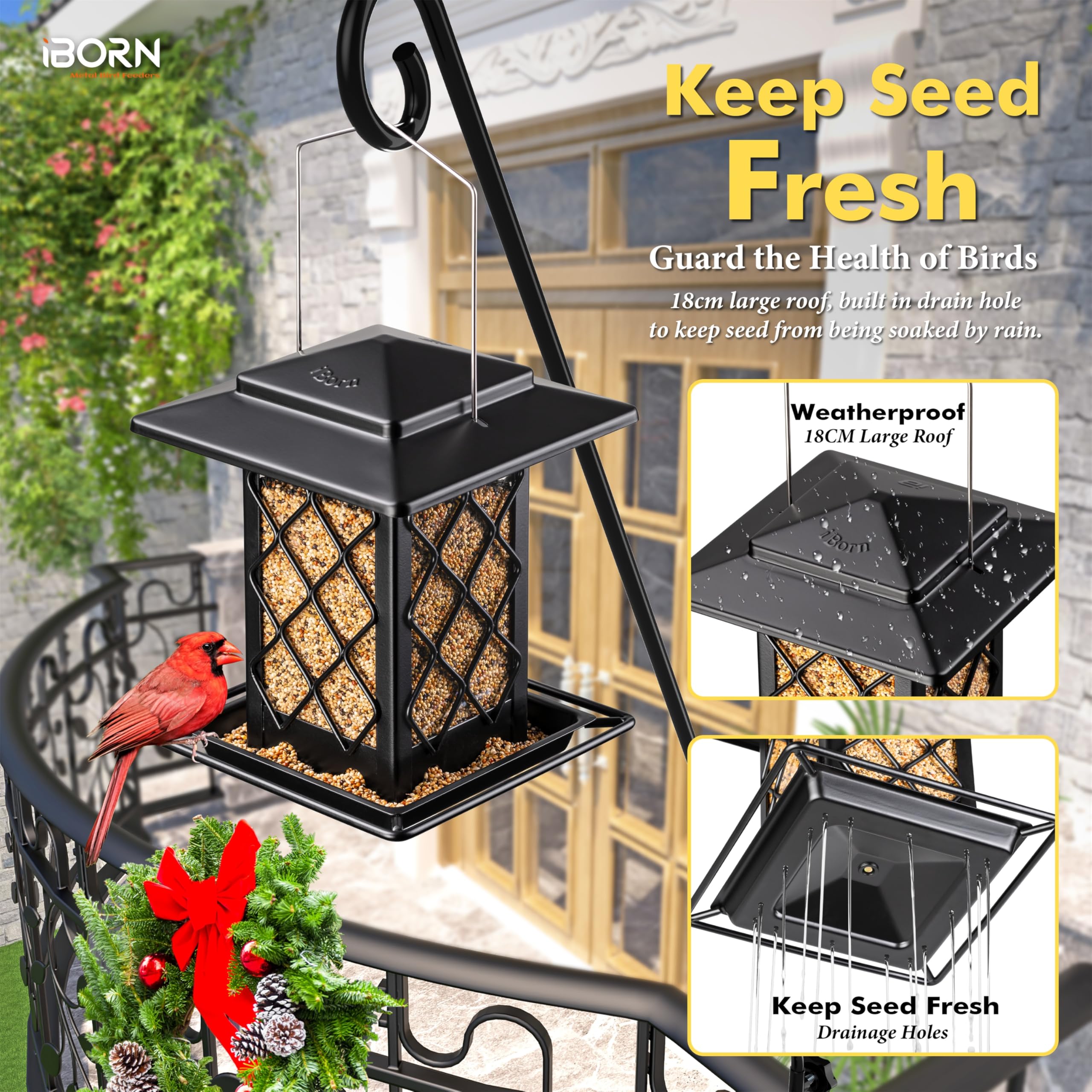iborn fixed stainless steel hanger reduces wind sway and seed loss