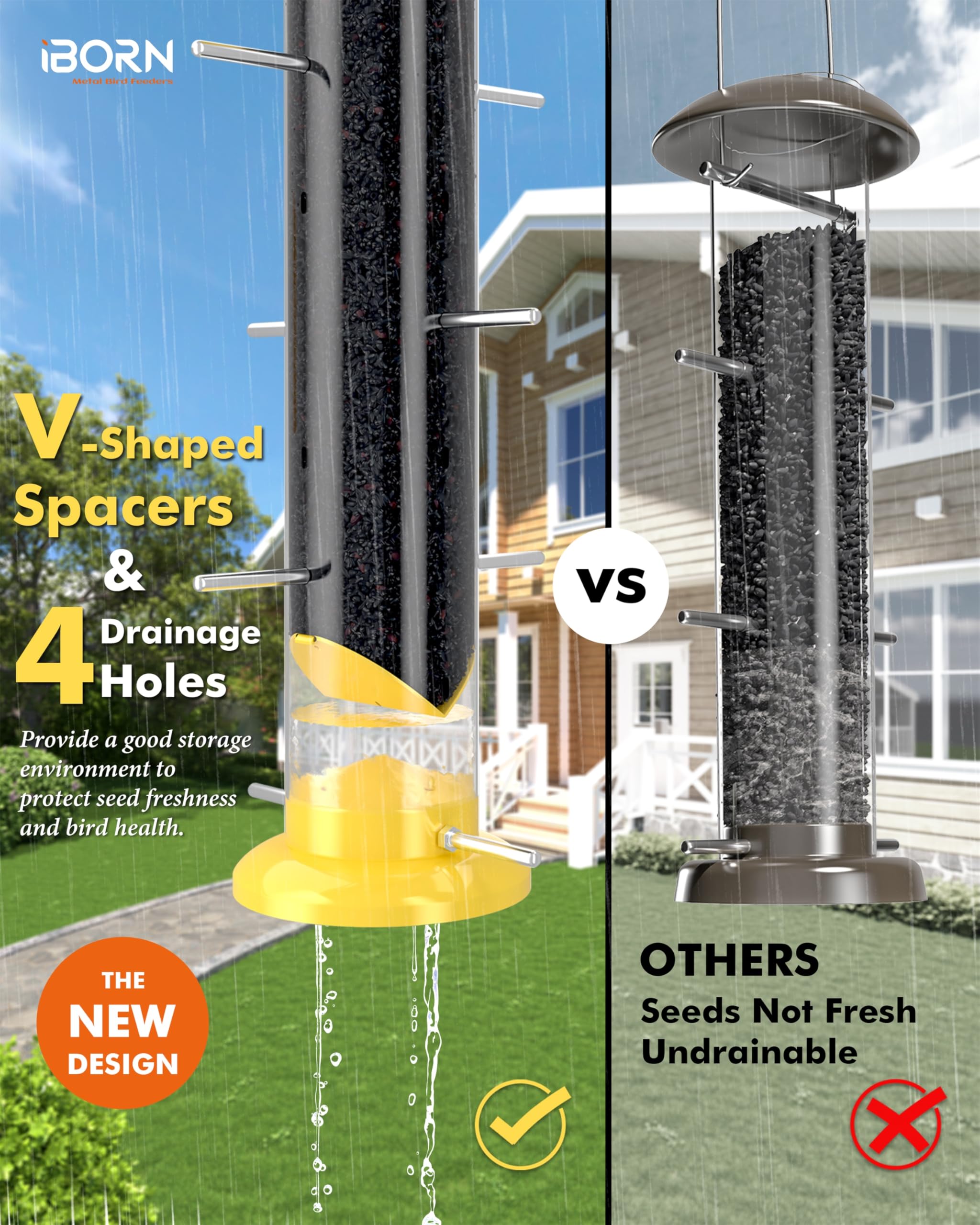 iBorn fixed-hook bird feeder stays secure in windy weather