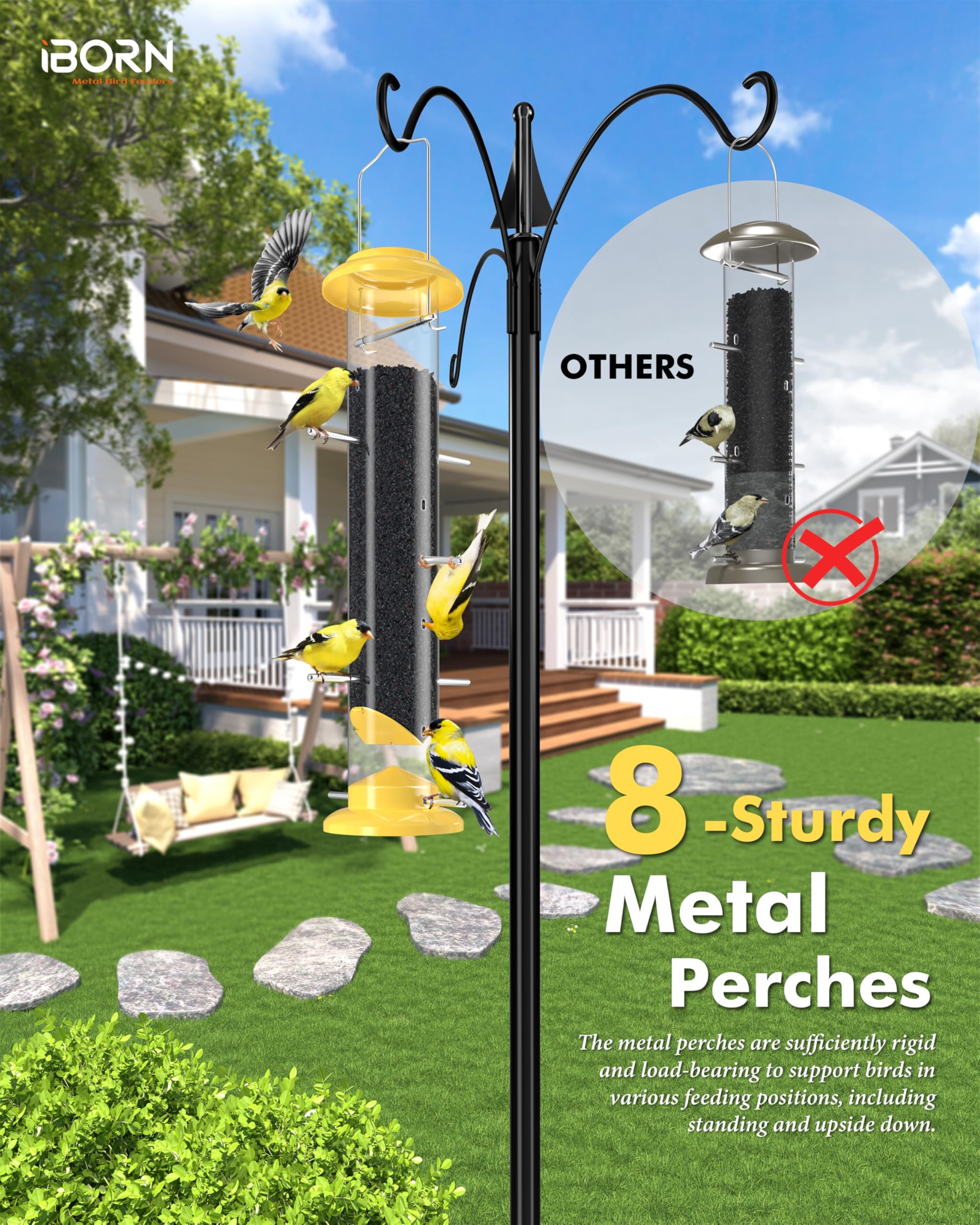 iBorn garden feeder in yellow enhances yard bird activity