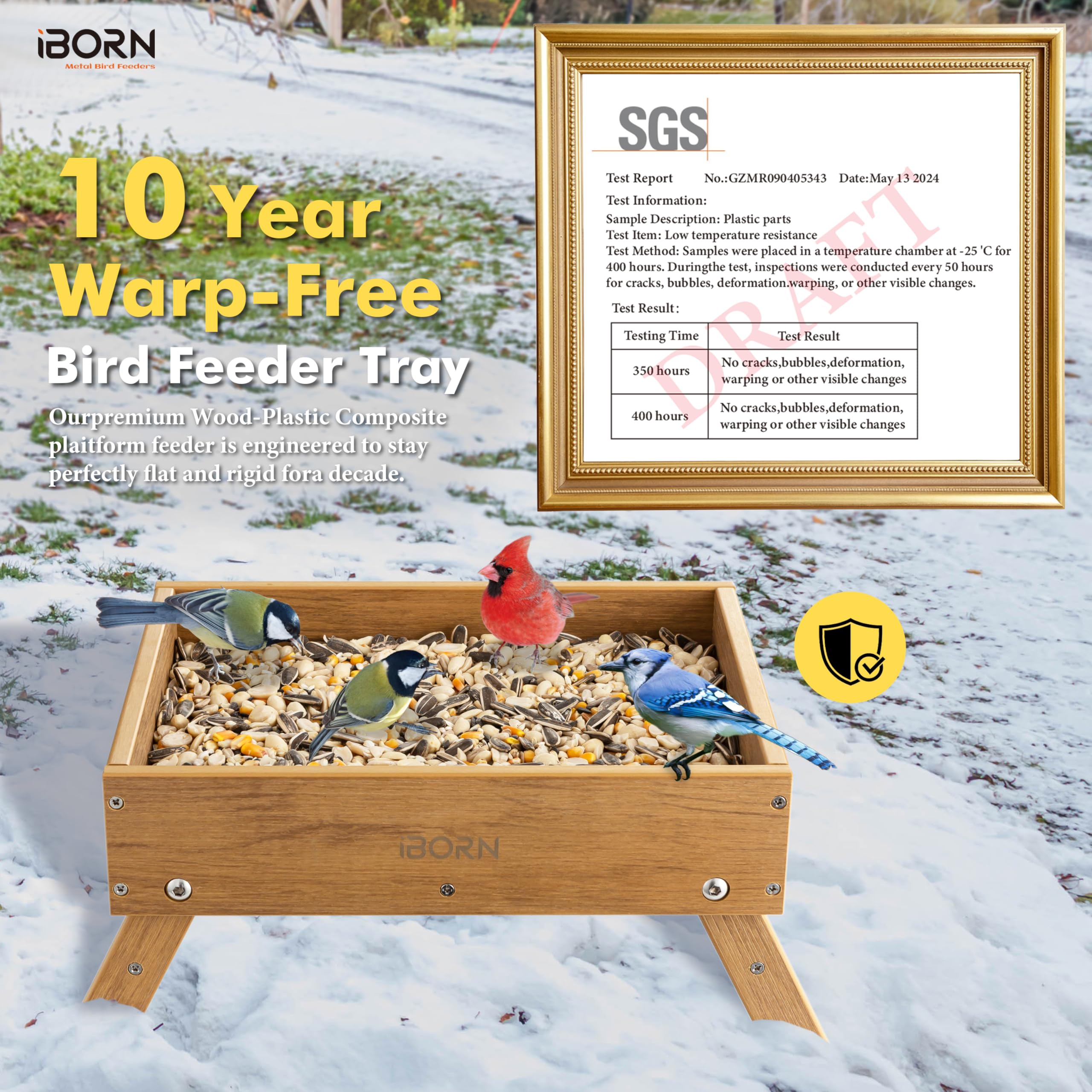iBorn Ground Bird Feeder safe-rohs certification indicates safe for birds and handling.