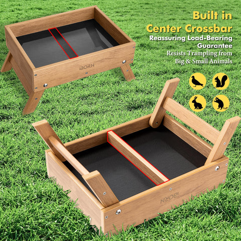 iBorn Ground Bird Feeder wpc-composite detail highlights authentic wood grain without maintenance.