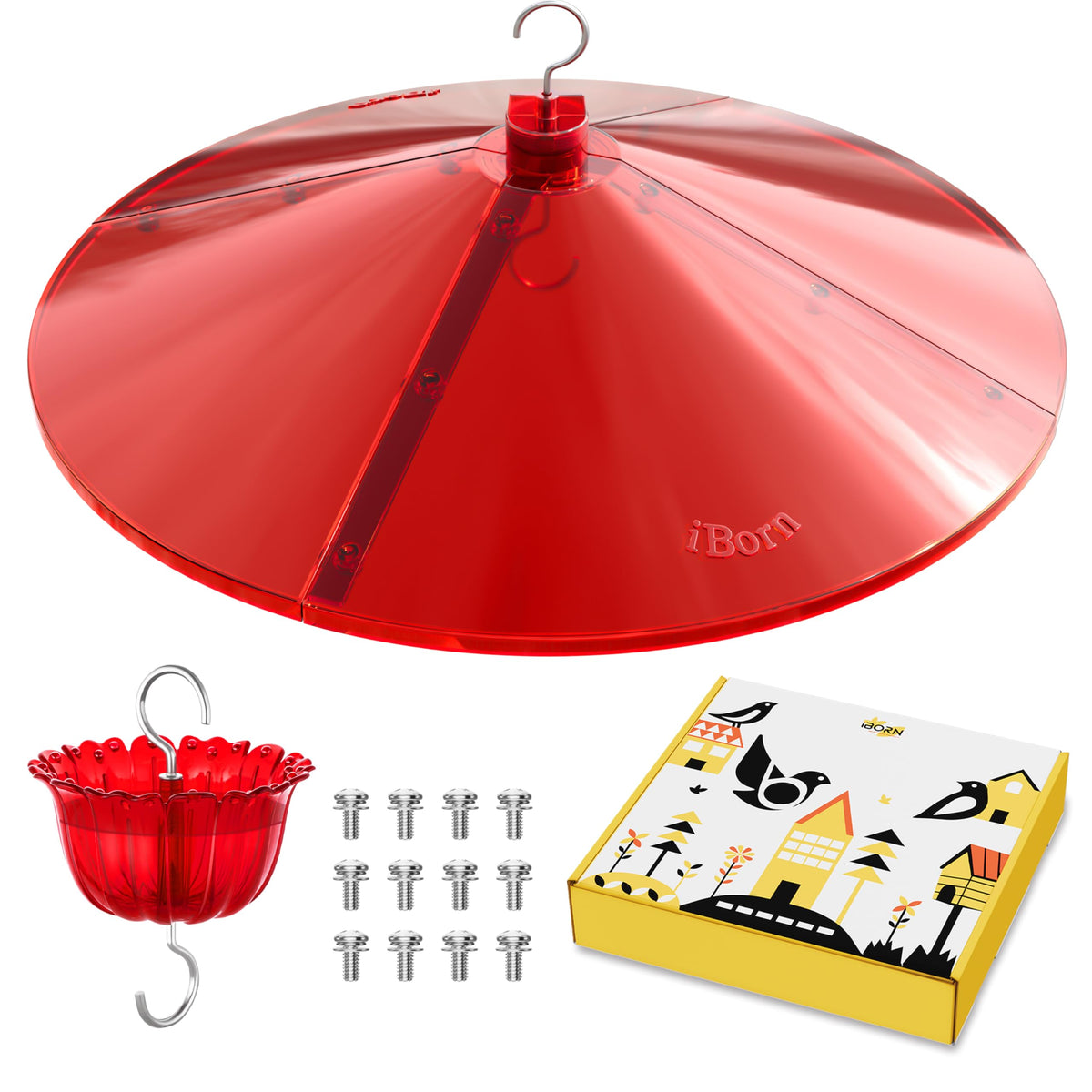 iBorn hummingbird feeder baffle with large shield protects nectar and reduces spills