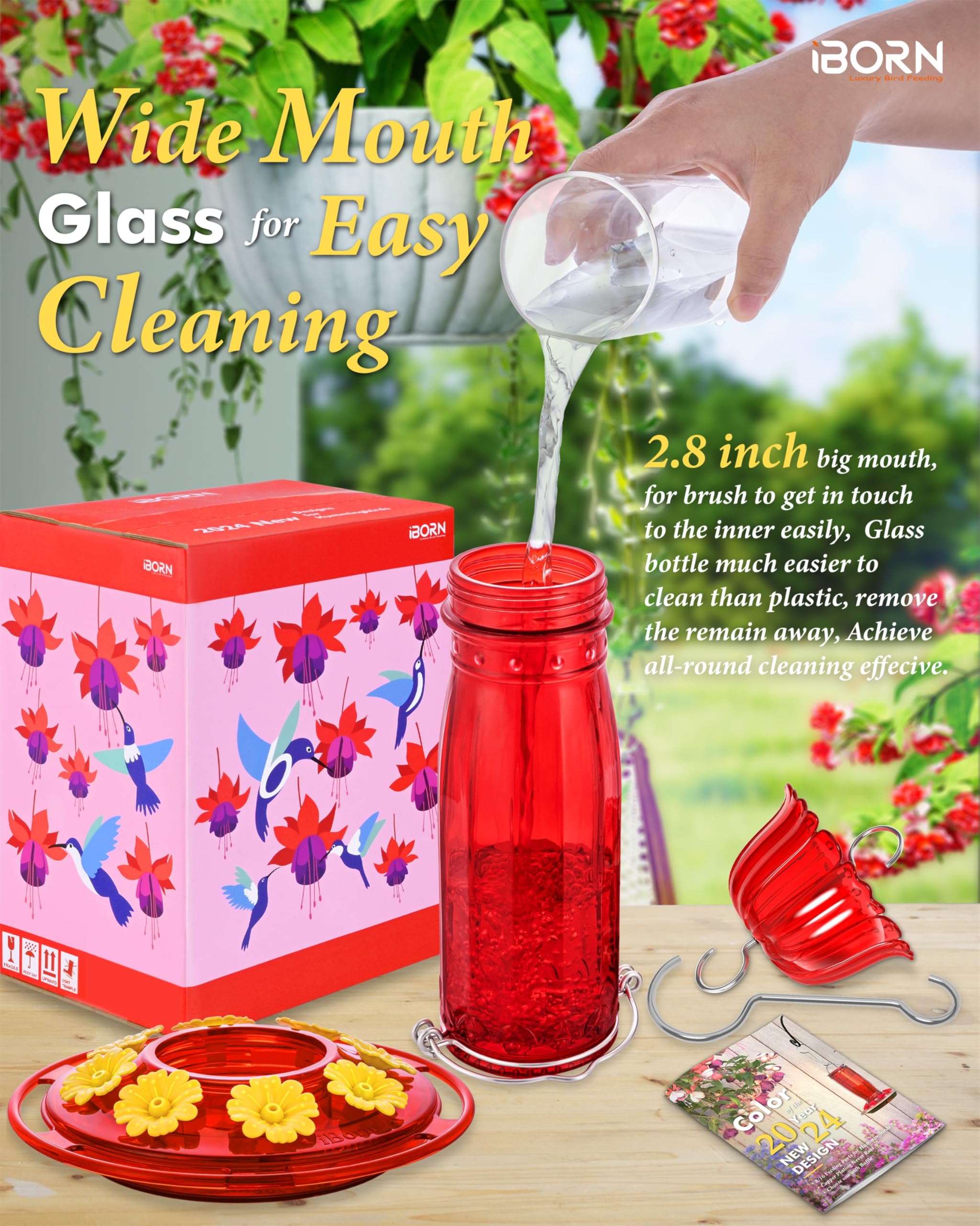 iborn hummingbird feeder easy-clean wide-mouth bottle simplifies refilling
