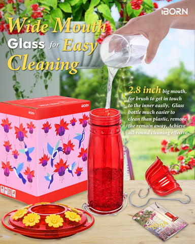 iborn hummingbird feeder easy-clean wide-mouth bottle simplifies refilling