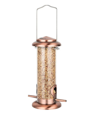 iBorn metal bird feeder copper finish front view for durable year-round feeding
