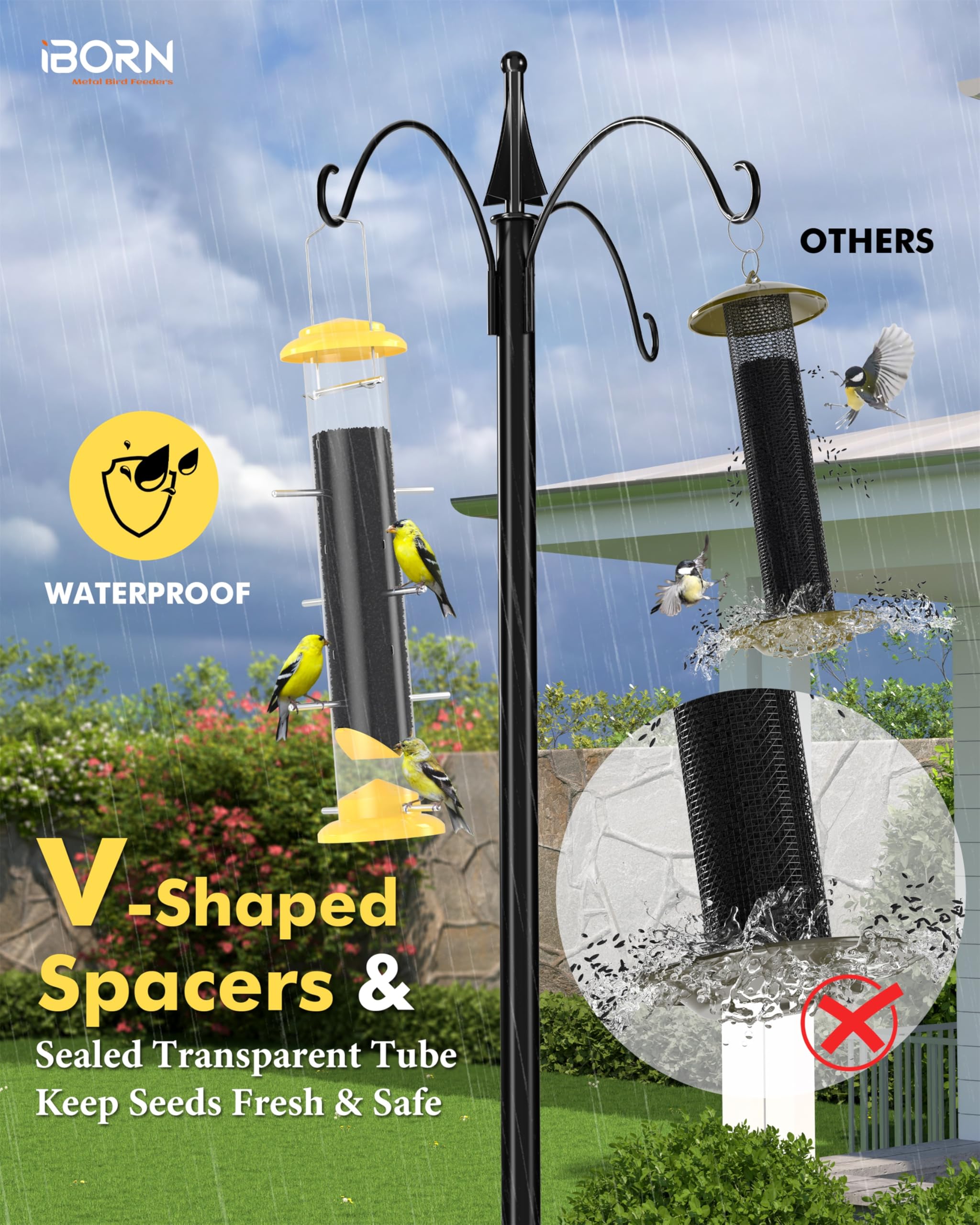 iBorn metal feeder with yellow finish for year-round use
