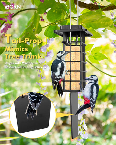 iBorn Metal Suet Feeder bottom tray catches crumbs and reduces mess