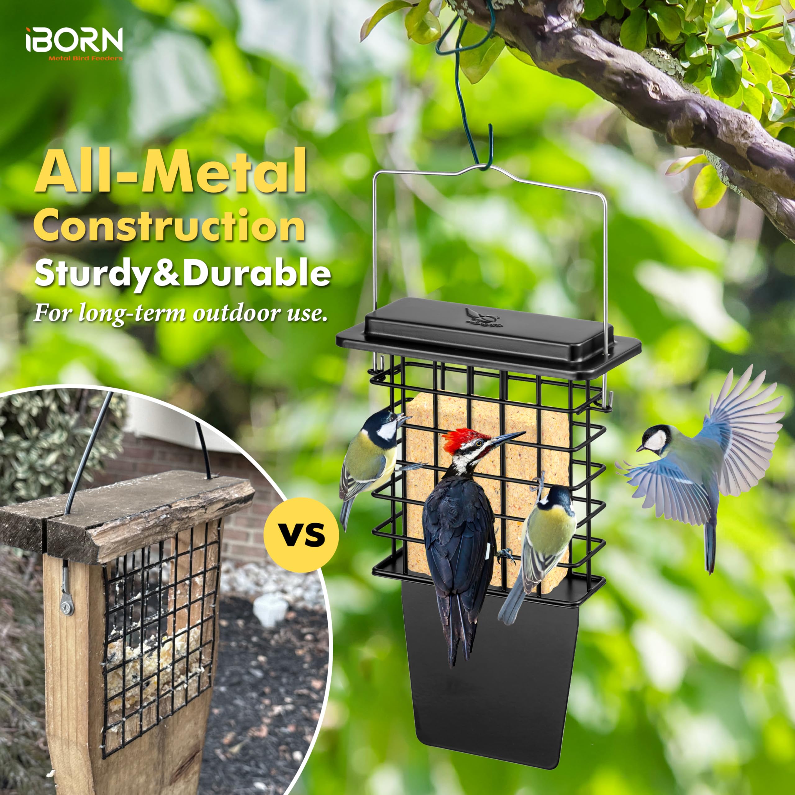 iBorn Metal Suet Feeder fixed stainless hanger stays secure