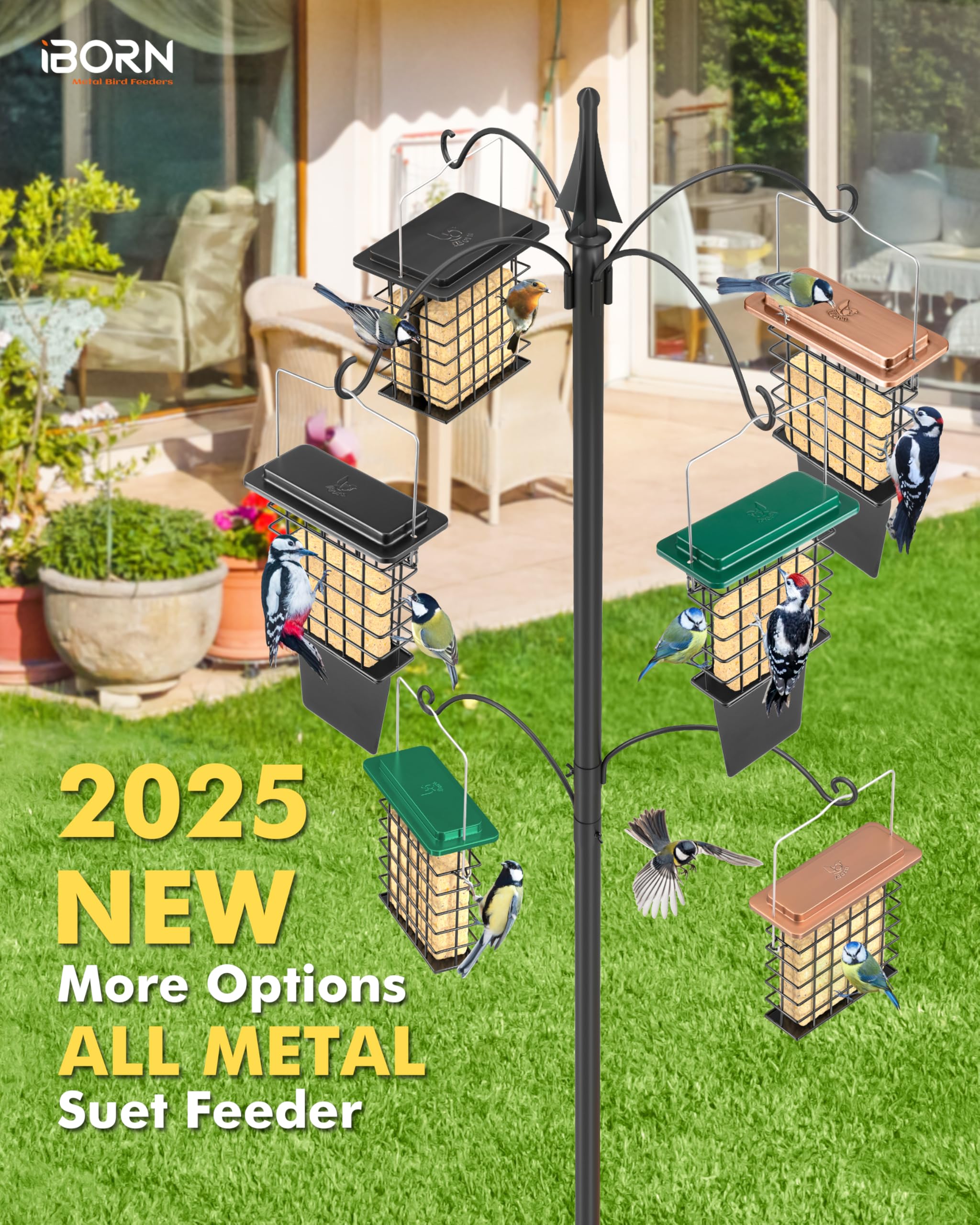 iBorn Metal Suet Feeder flip-top lid opens for quick refills