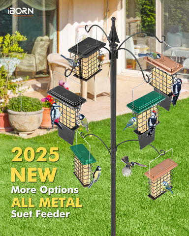 iBorn Metal Suet Feeder flip-top lid opens for quick refills