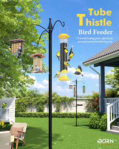 iBorn Nyjer/Thistle feeder with 12 ports supports multiple birds at once