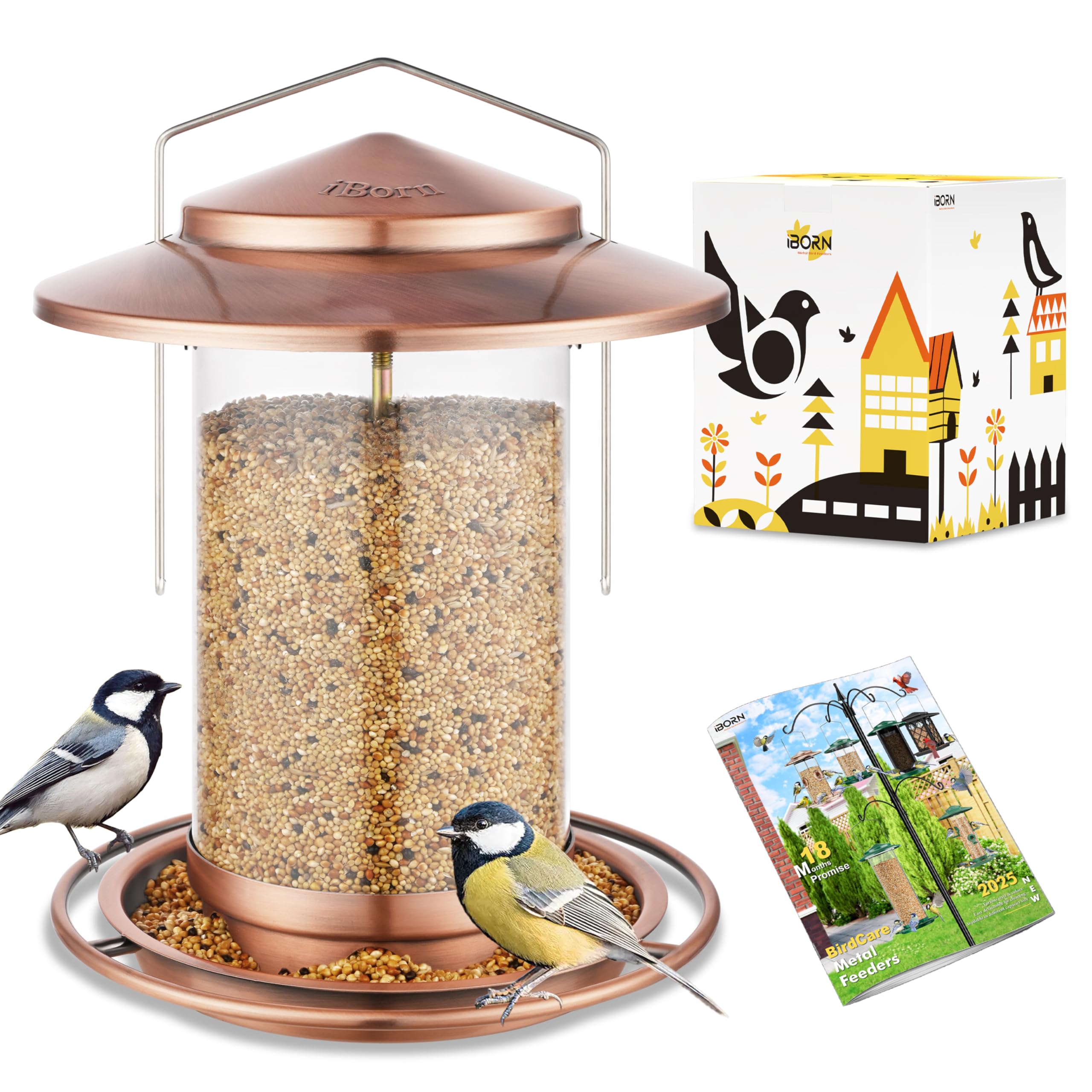 iBorn outdoor feeder with 6 ports provides durable weather-ready feeding for cardinals and songbirds