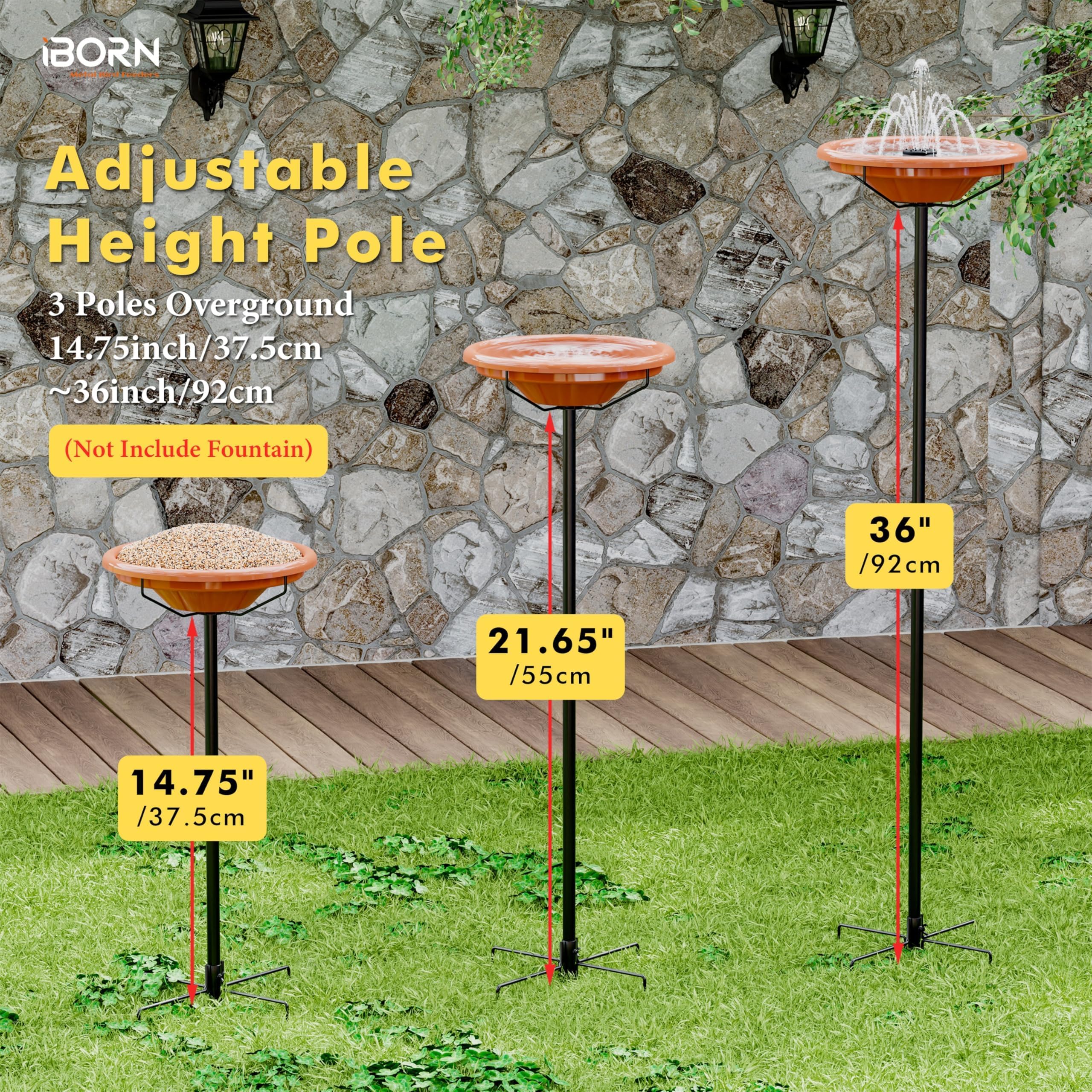 iBorn outdoor bird feeder tray shown ready for seeds in a garden.