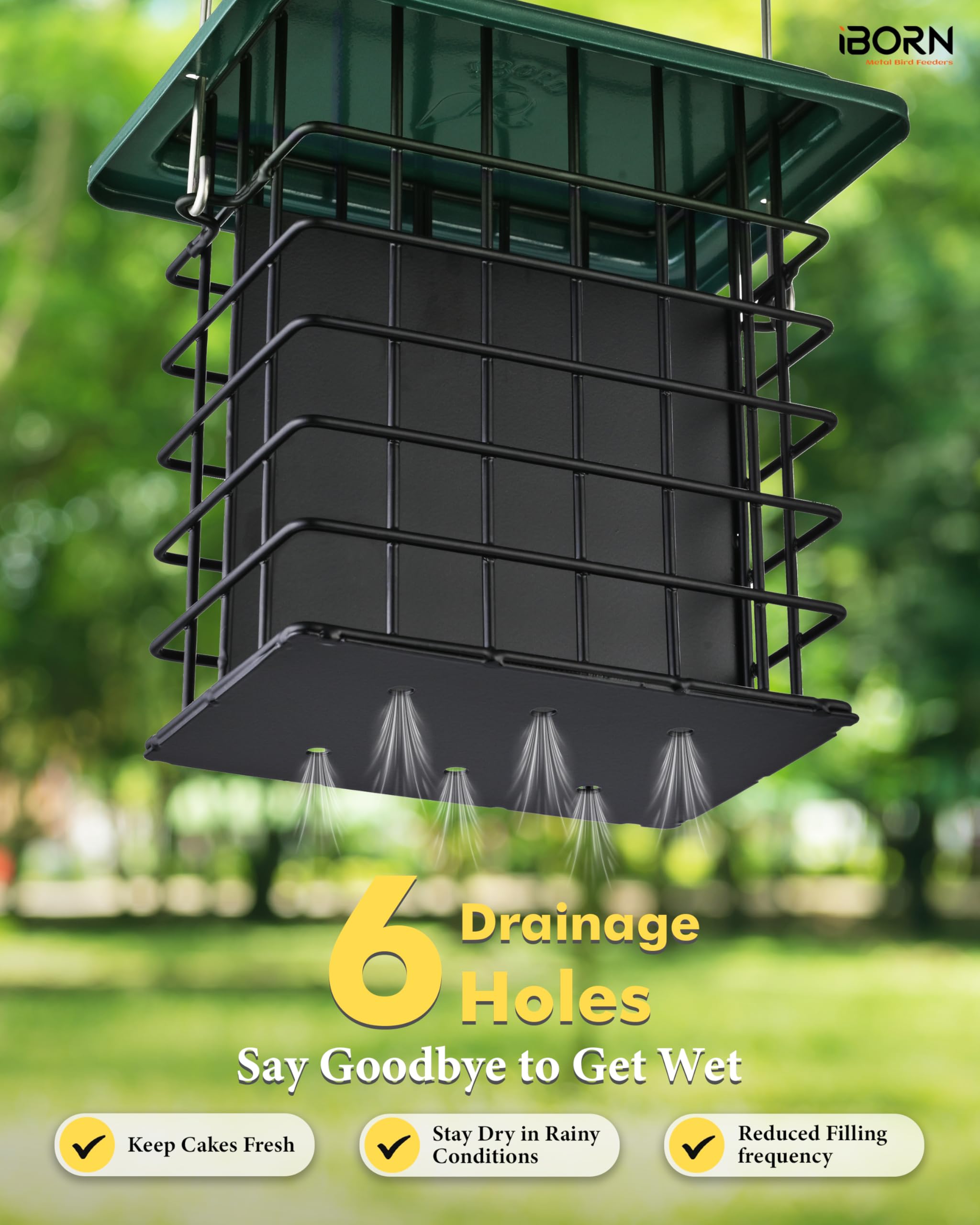Close-up of outdoor hanging iBorn feeder ready to attract visiting birds.