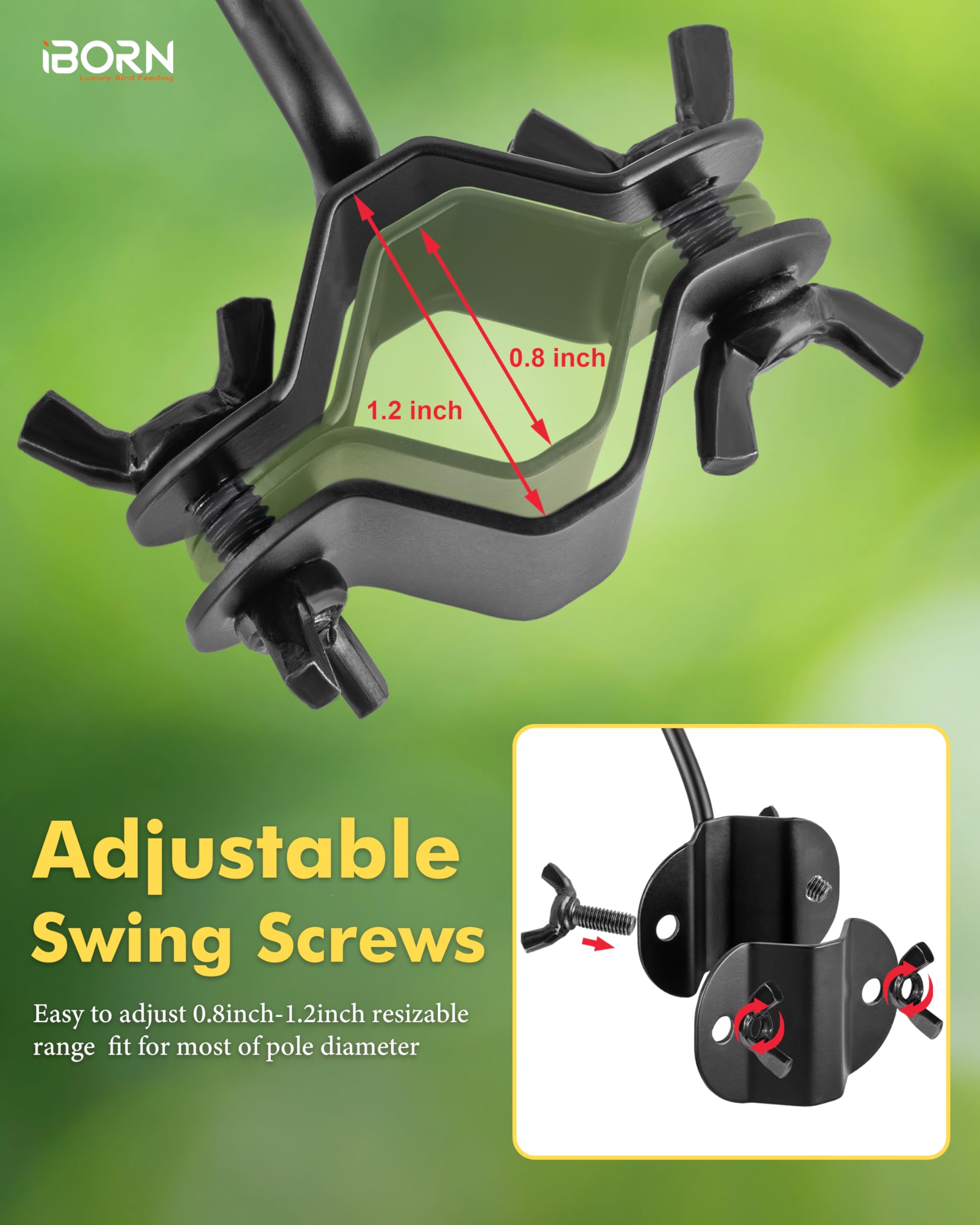 iBorn pole compatibility covers 0.8–1.2 inch poles