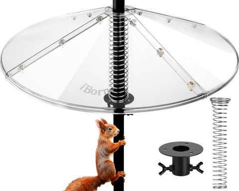 iBorn spring squirrel baffle close-up showing polycarbonate strength outdoors
