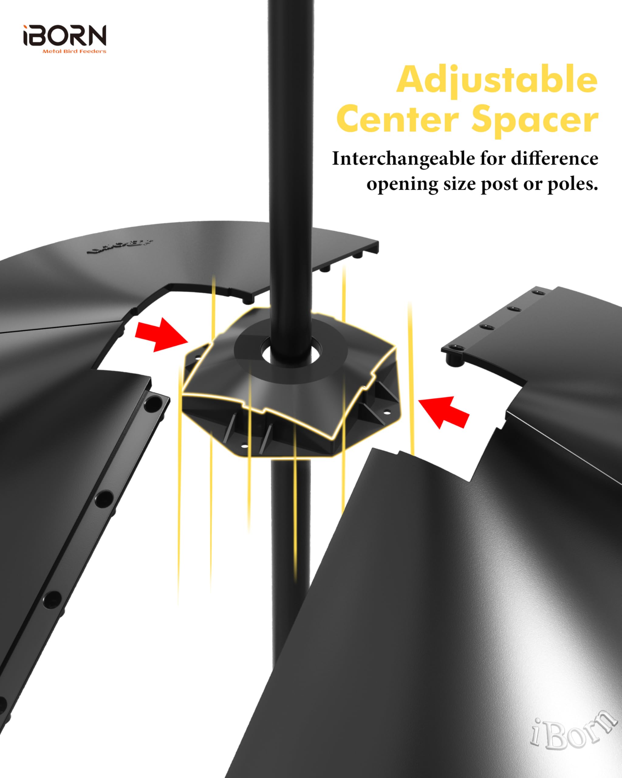 iBorn Squirrel Baffle 4x4 post compatibility shields feeders from below.