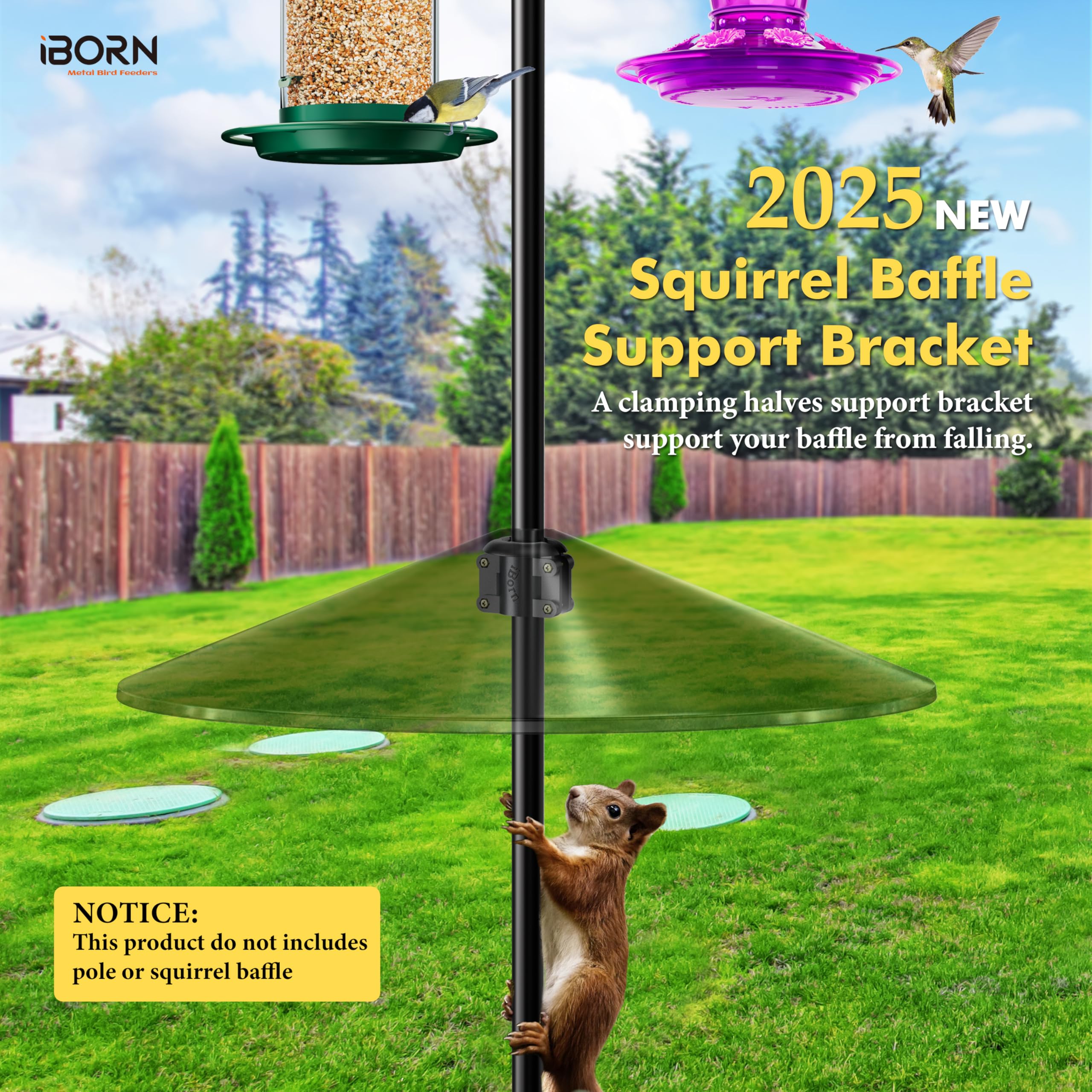 iBorn Squirrel Baffle Bracket base set for stable pole mounting