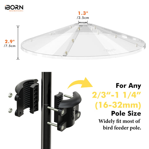 iBorn polycarbonate baffle with rugged edge helps deter squirrel climbs