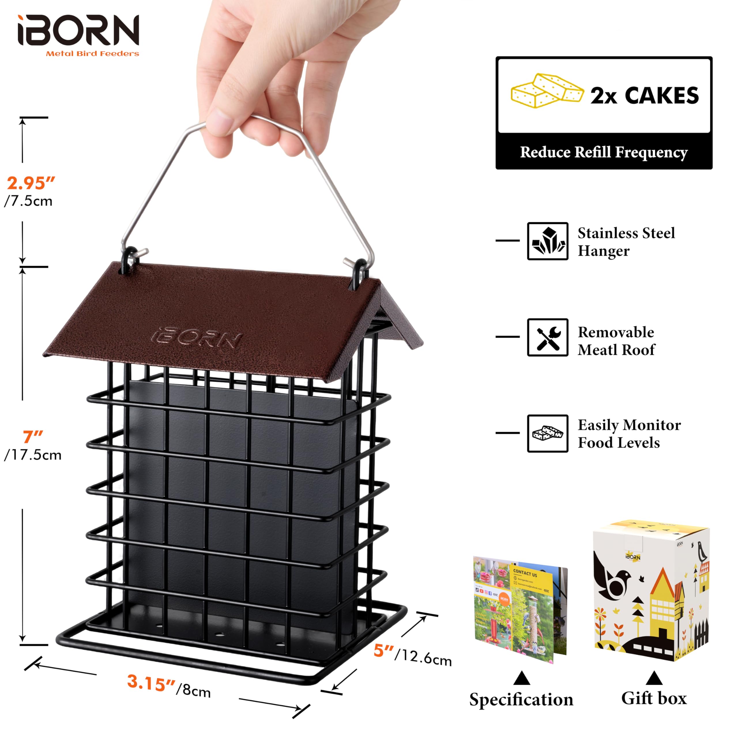 iBorn anti-squirrel hook on suet feeder preventing access to food.