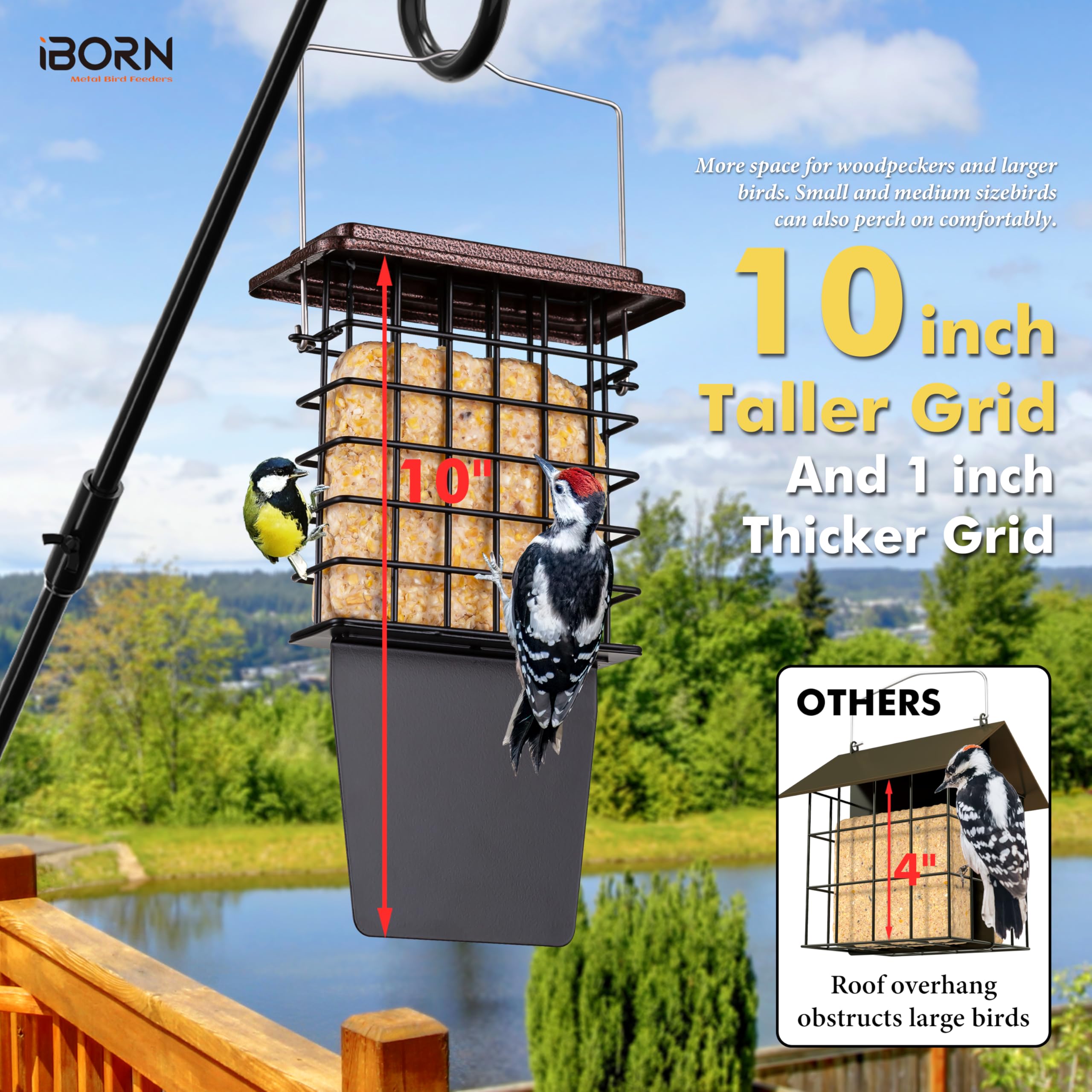iBorn Suet Feeder bottom board catches crumbs to keep garden tidy