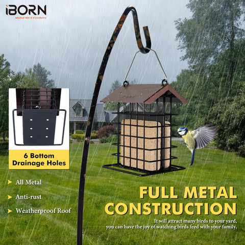 iBorn metal fixed hook secures feeder against wind without swinging.
