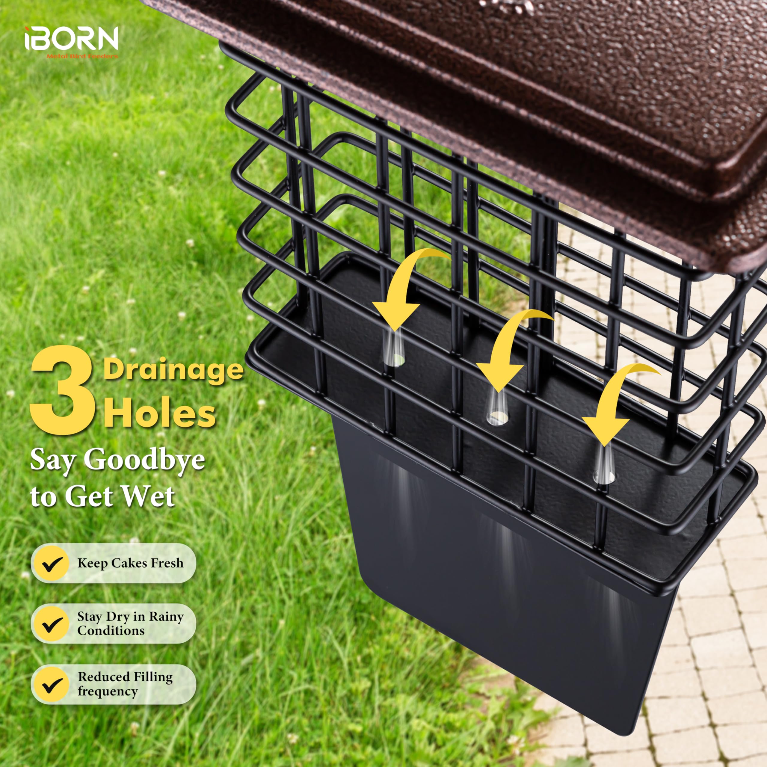 iBorn Suet Feeder rainproof roof protects contents during rain