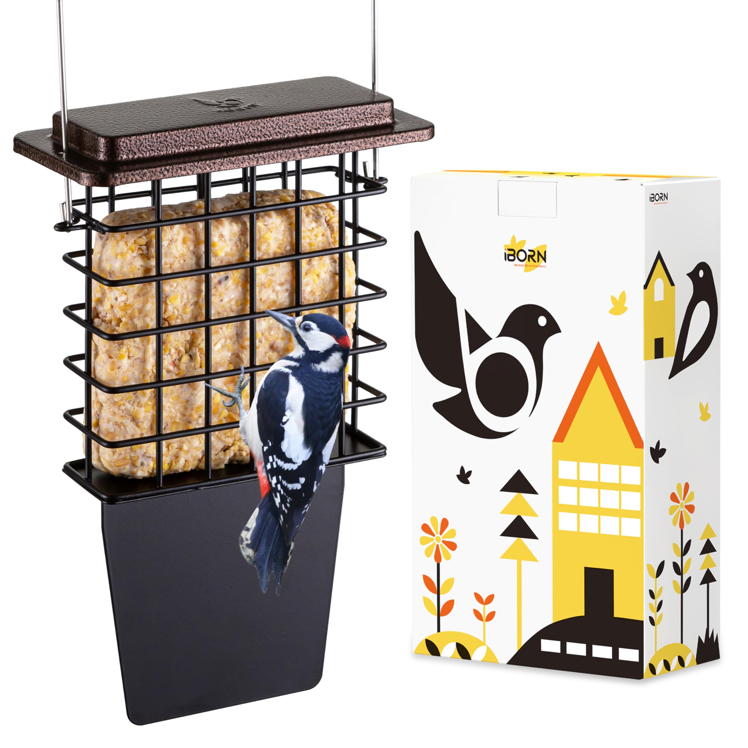 iBorn Suet Feeder tail-pro stable perch supports woodpeckers outdoors