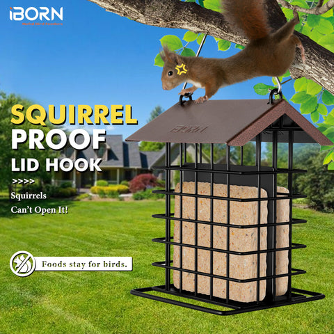 iBorn weatherproof roof keeping suet dry and fresh for birds.