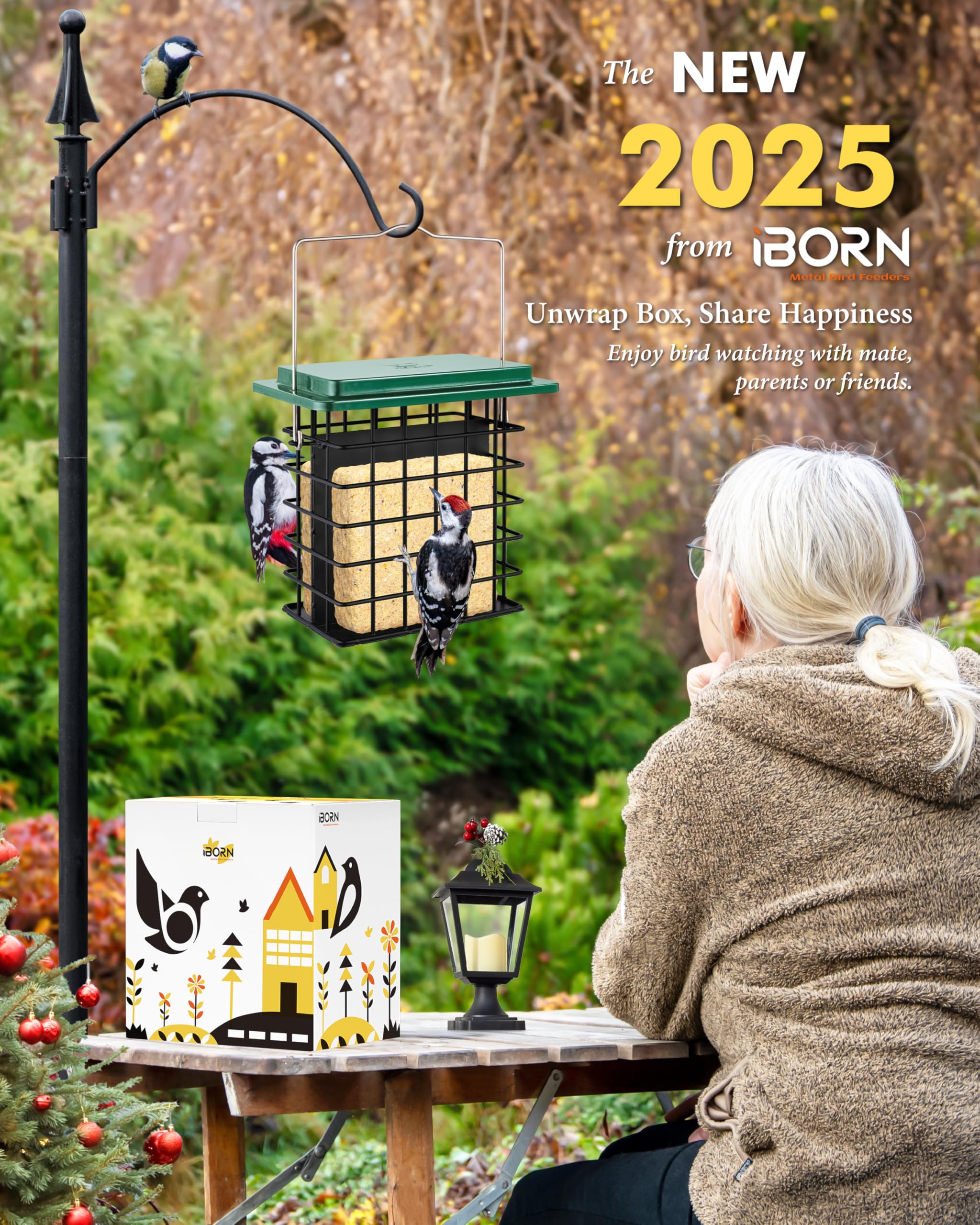 Taller grid design helps woodpeckers grip and perch comfortably on iBorn feeder.