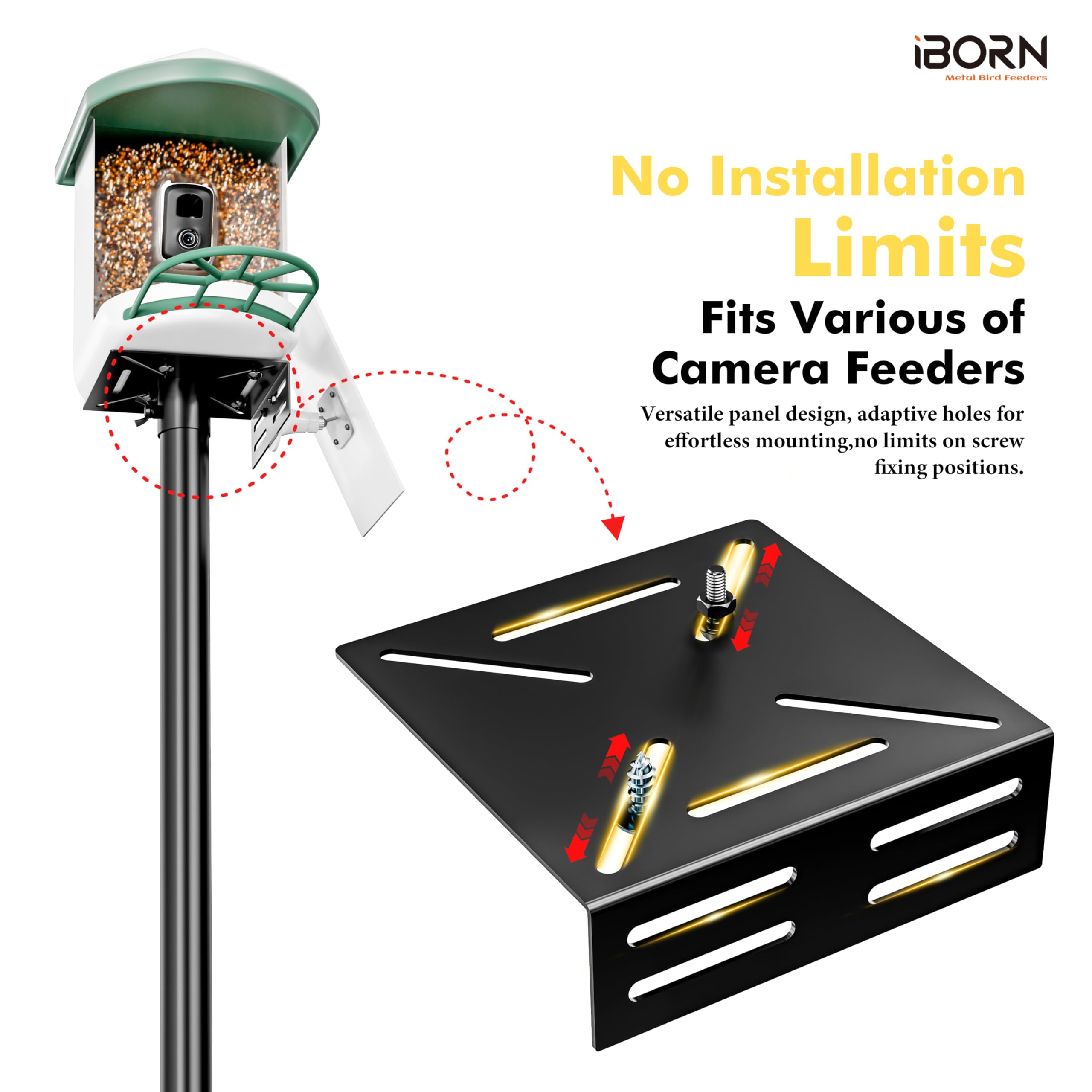 iBorn universal mount compatible with multi-camera feeders balances weight securely.