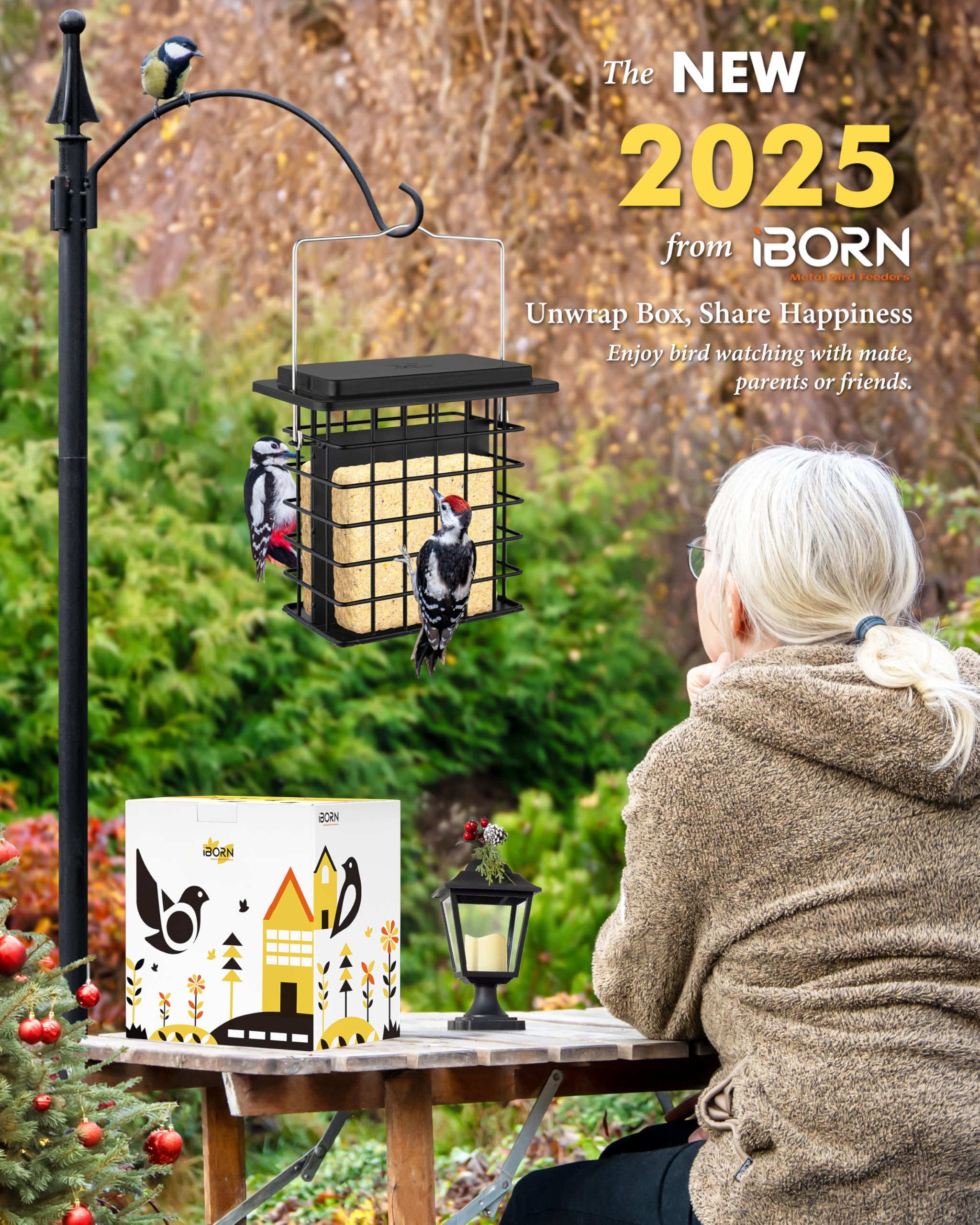 iBorn weatherproof metal suet cage endures outdoors with lasting durability.