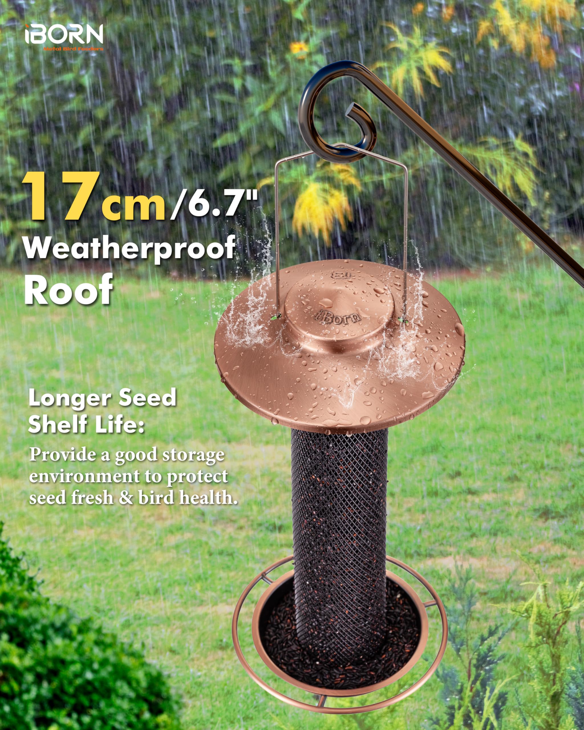 iBorn weatherproof roof protects seeds from rain for drier feed