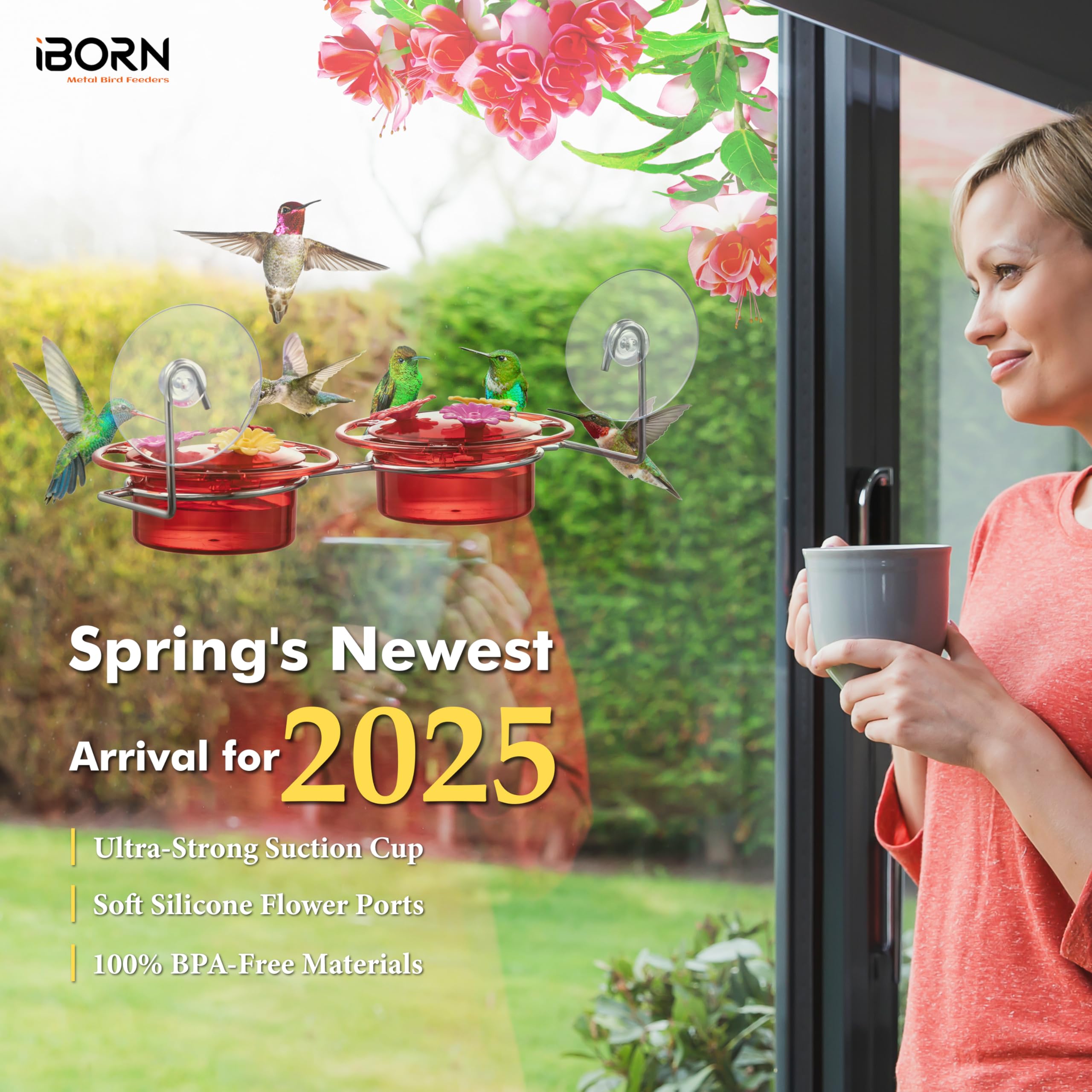 iBorn hummingbird feeder with stainless steel base for durable outdoor use
