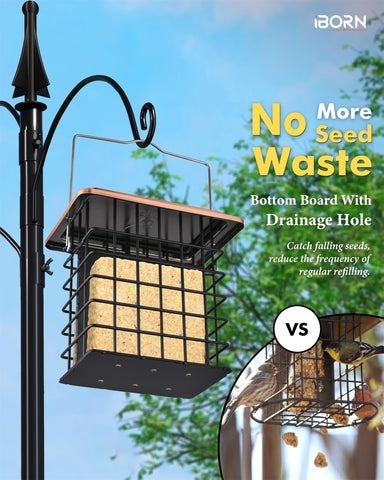 iBorn woodpecker-friendly feeder permits safe perching and feeding outdoors.