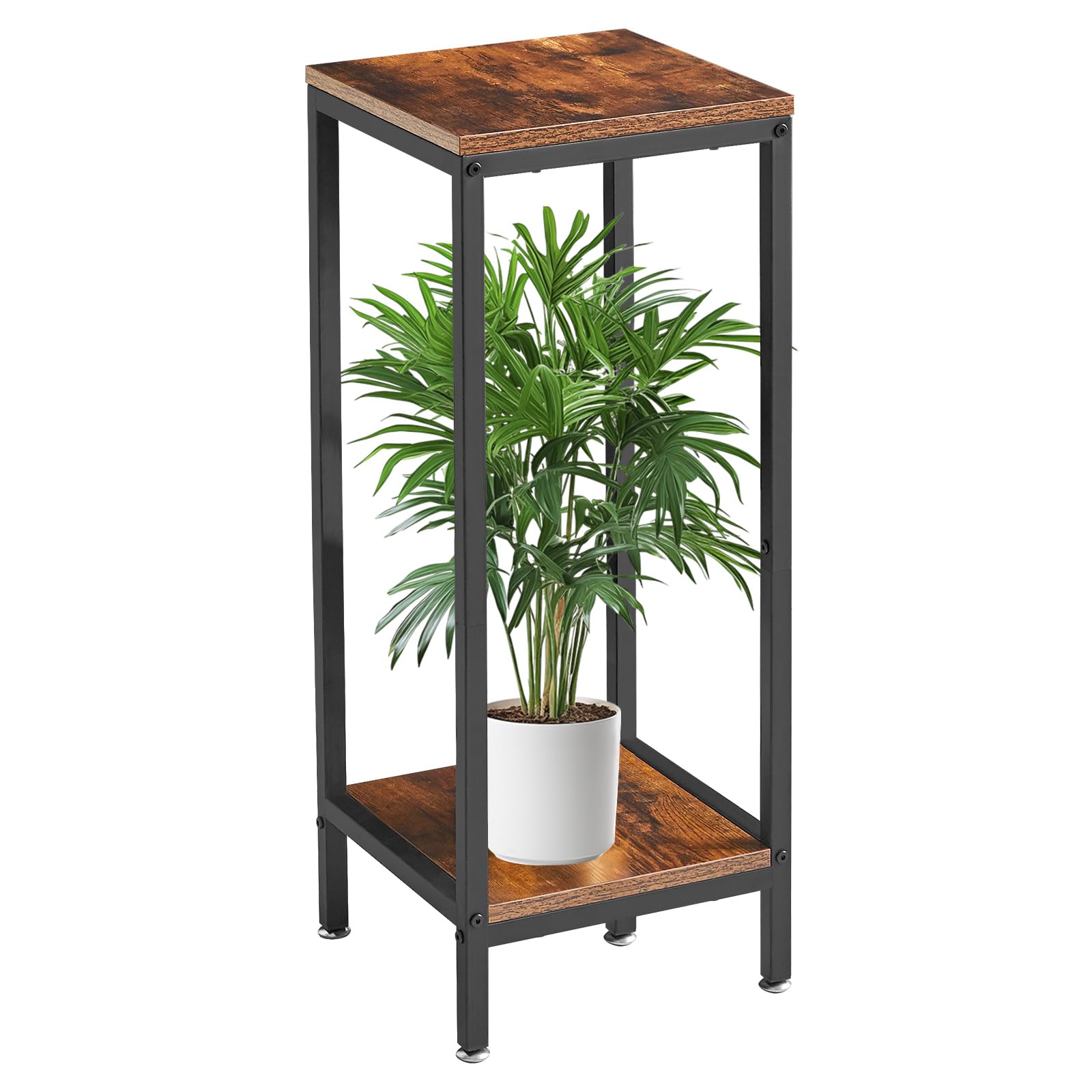 IBUYKE 30-inch tall plant stand front view shows modern wood grain for living rooms.