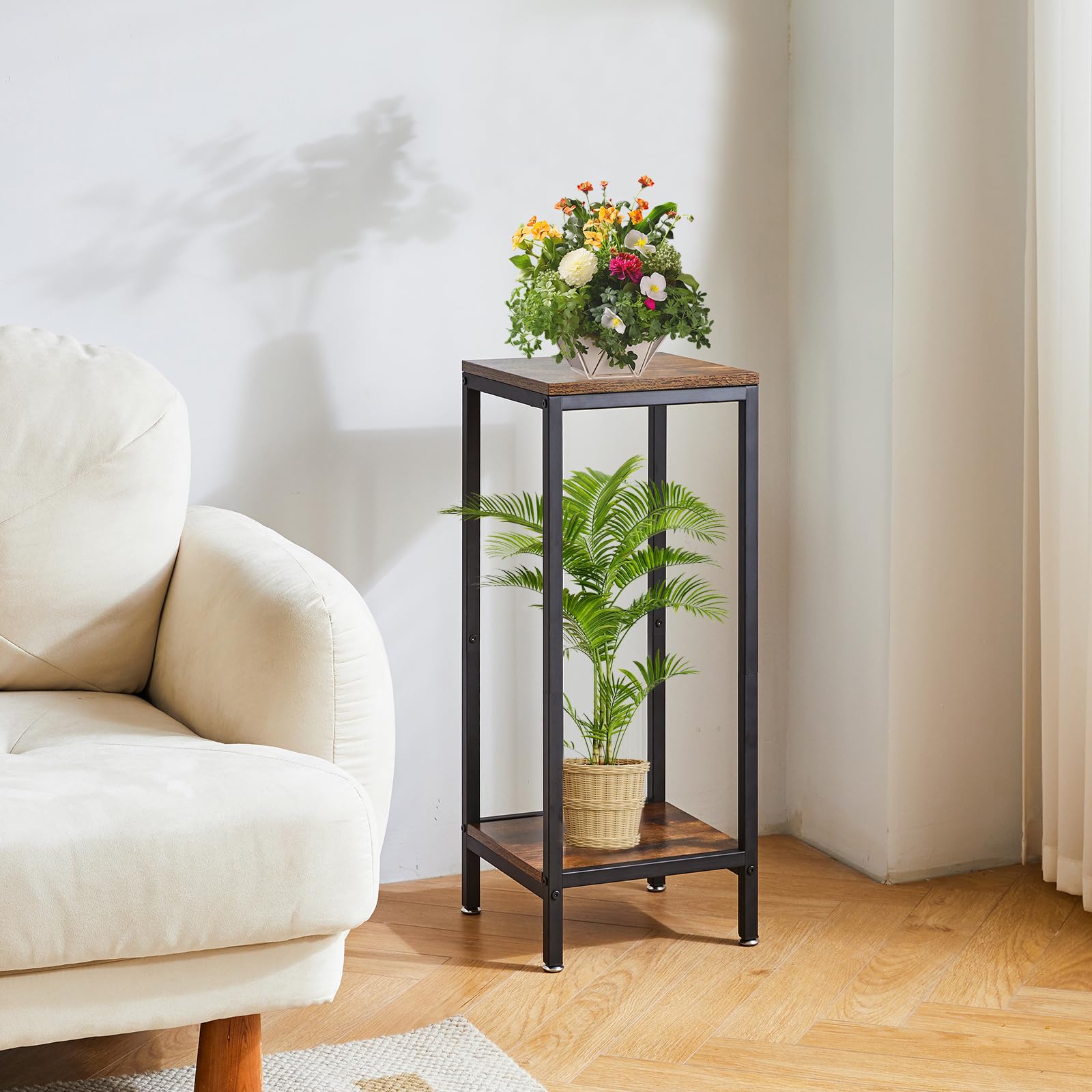 IBUYKE plant stand in a living room showcases decorative versatility.