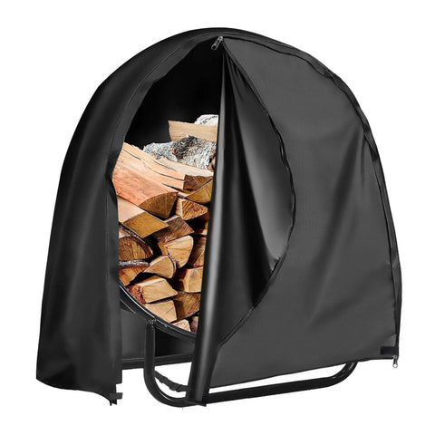 IC ICLOVER firewood log hoop cover front view protects wood from sun and rain.